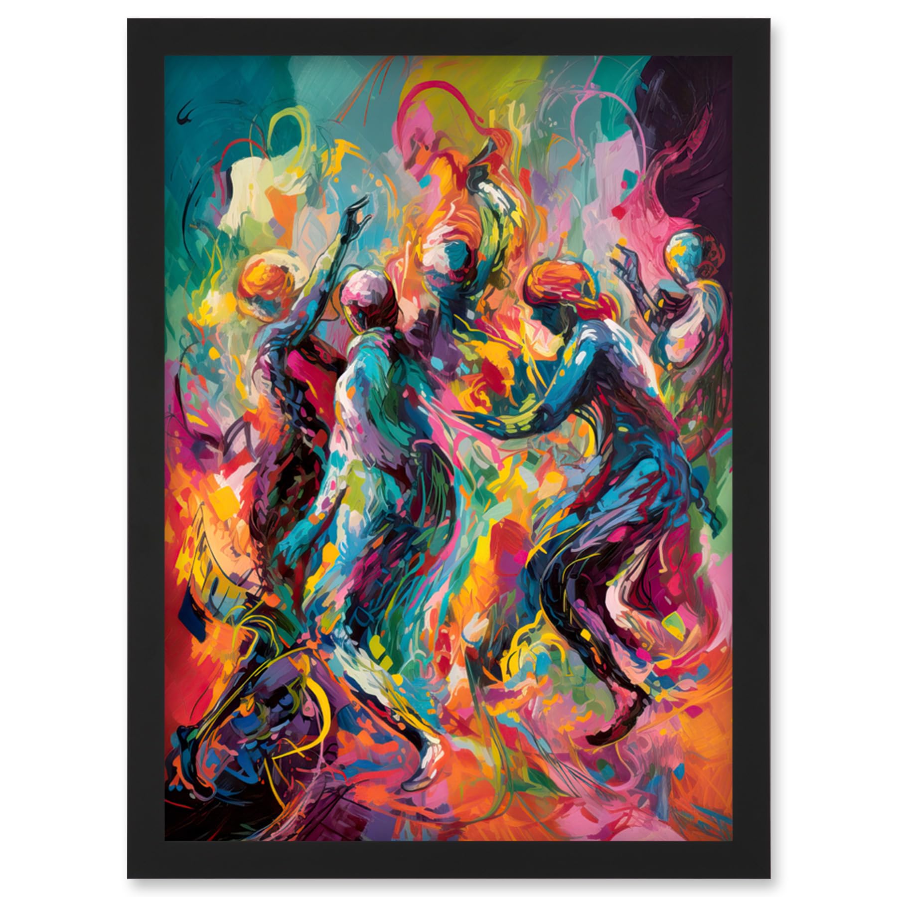 Artery8 Abstract Figures Vibrant Dance Expression Artwork Framed Wall Art Print A4