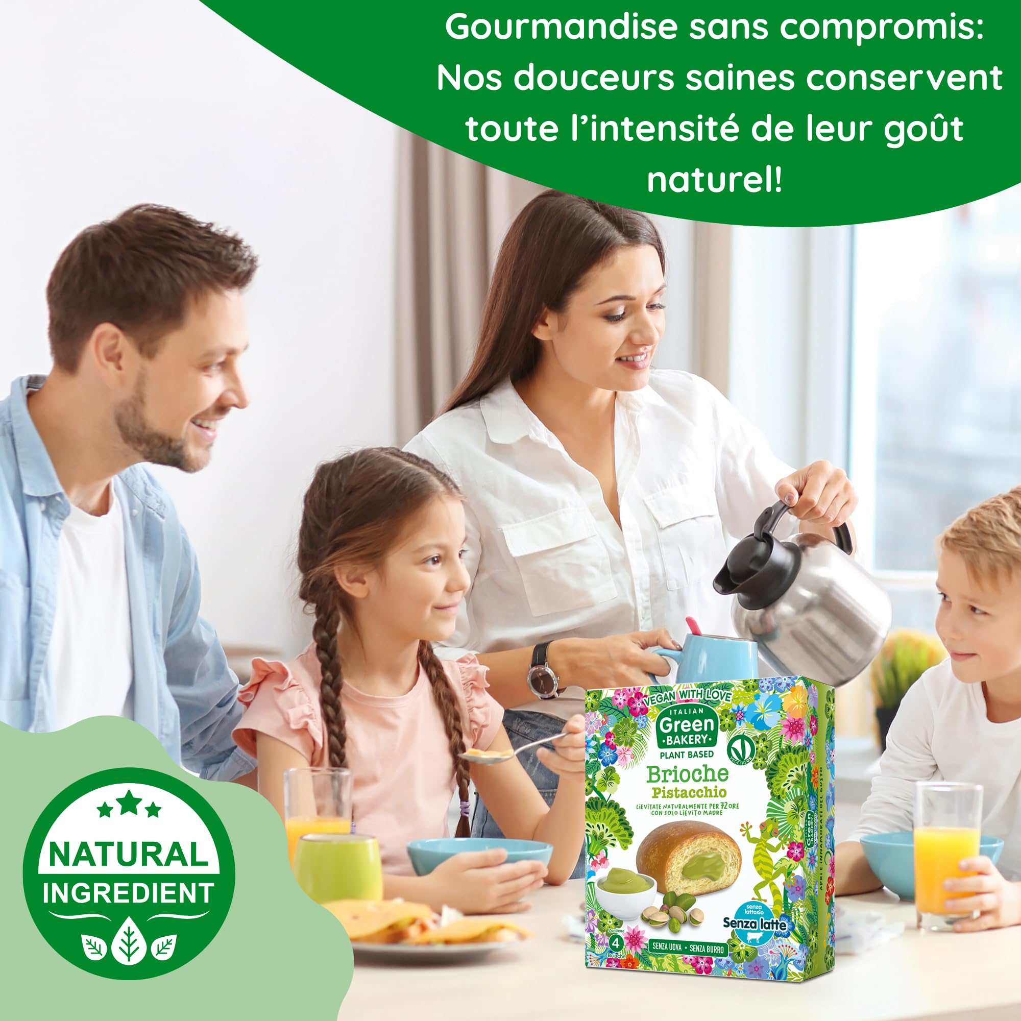 Brioches véganes garnies à la Crème de Pistache, Sans Lait ni Œufs, En-cas artisanaux Plant Based au Levain, 45 g x 24 pcs (6 Paquets) - Vegan With Love Italian Green Bakery