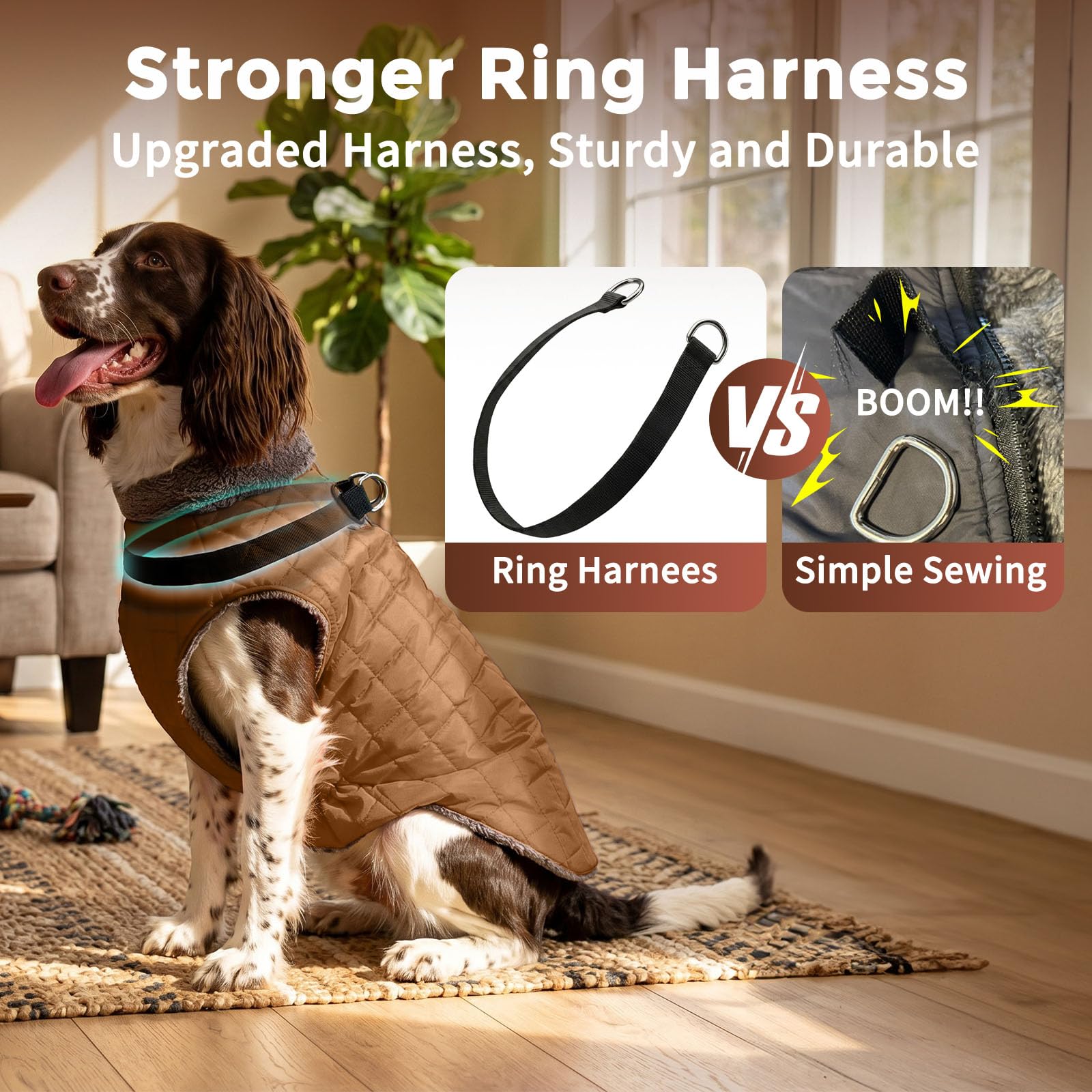 JoyDaog Warmer Fleece-Hundemantel mit strapazierfähigem Geschirr und D-Ring, wasserdichte Hundejacke für mittelgroße Hunde, Hundeweste für den kalten Winter, brüniertes Khaki, Größe L