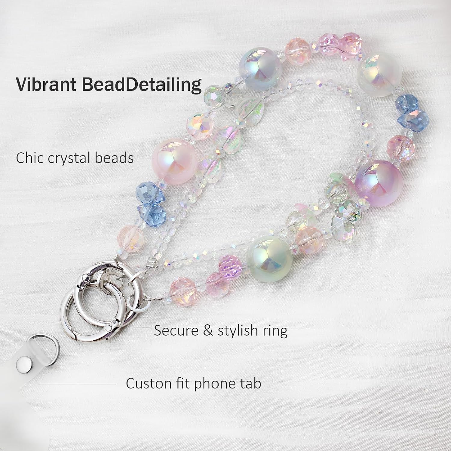 ANROFA Phone Wrist Strap,Crystal Phone Chain Wristlet,Bracelet Wrist Lanyard,Cute Beaded Bag Charms,Decorative Purse Chain