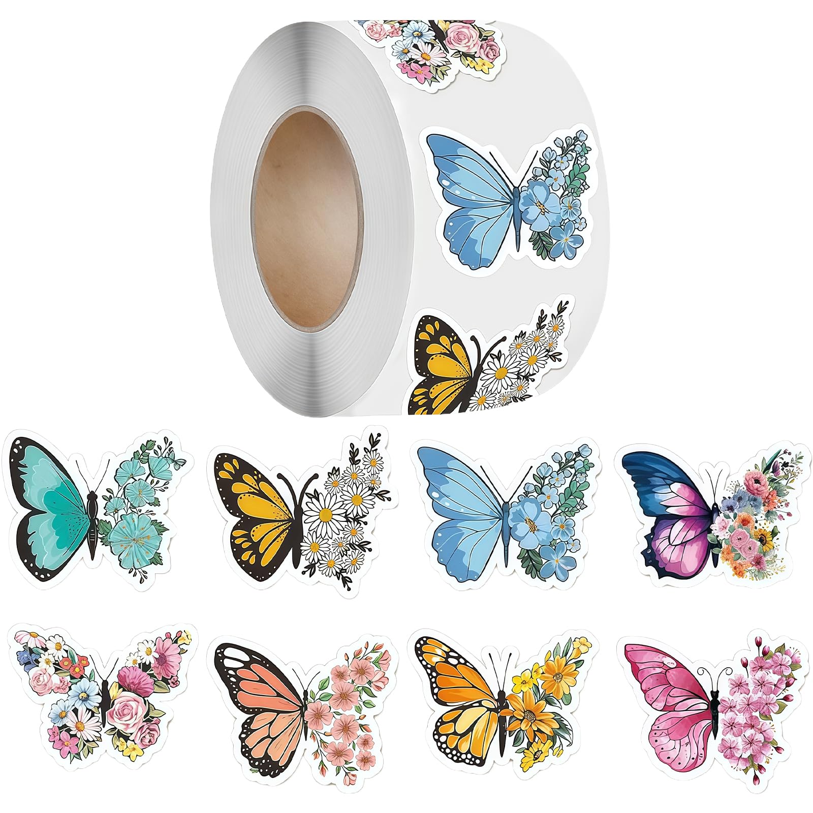 CRFFZ Roll Sticker, Reward Adhesive Decorative Stickers Butterfly Flowers Stickers for Scrapbooks Decorative Envelope Seal