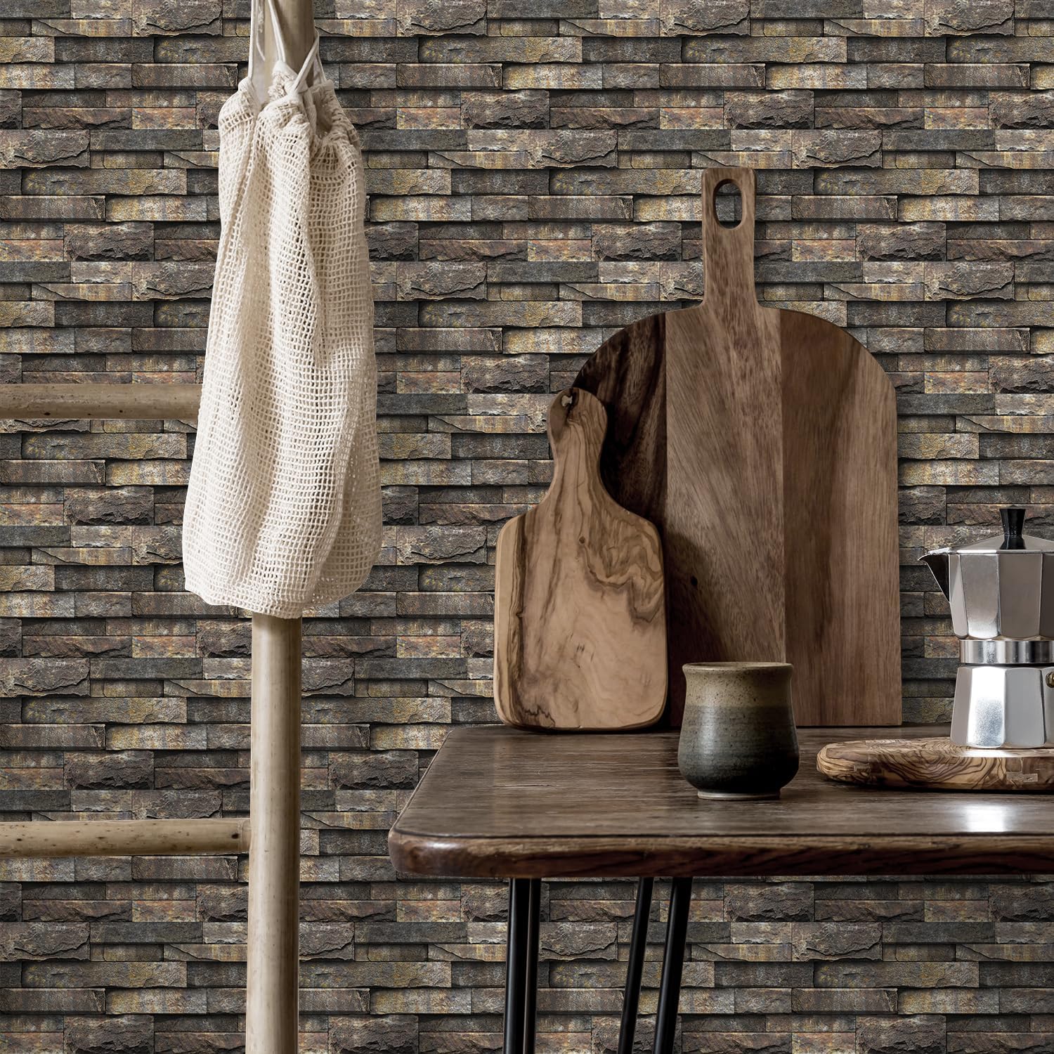 Alwayspon 24Pcs 12x6inch Peel&Stick Wall Sticker Vinly Wallpaper, Waterproof Backsplash for Kitchen Bathroom, Self-Adhesive Tile Transfers Decal Stick on Tiles with Natural Stone Brick Effect