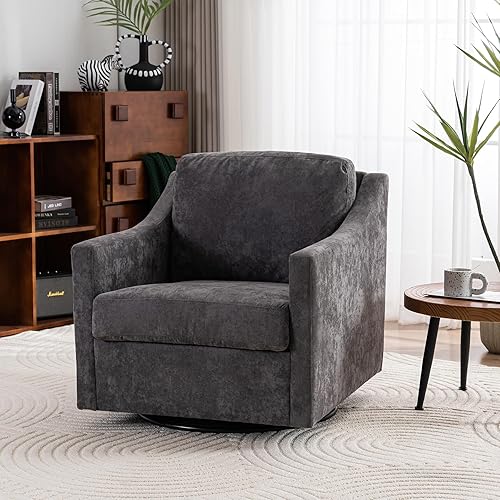 Wrofly Silla giratoria de barril de lino de 360 grados, silla giratoria Boucle con cómoda almohada trasera, moderna silla giratoria de gran tamaño