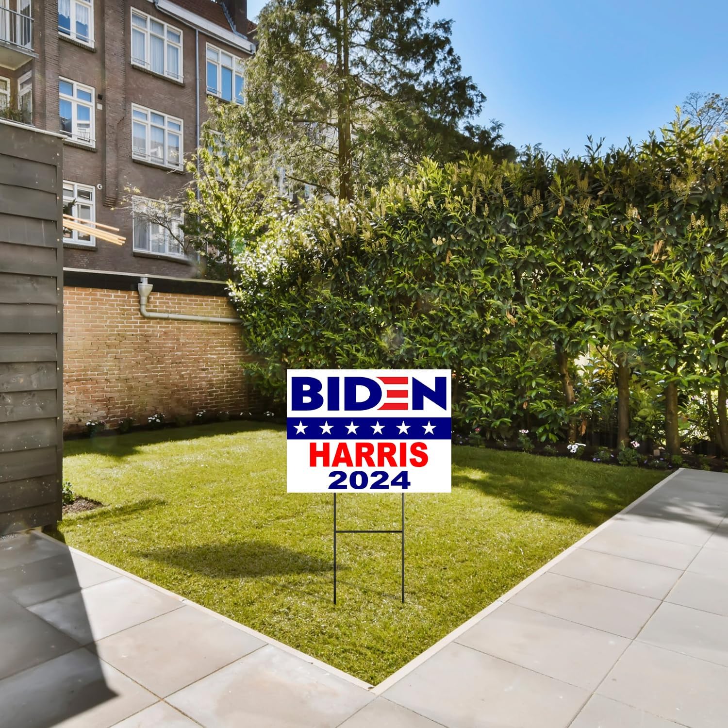 BIDEN HARRIS 2024 - Double Sided - Transform Your Lawn into a Beacon of Patriotism - Fan Flag Design with Stand Boasting 6 Stars - A Tribute to America - Rectangular Sized at a Proud (18" x 24")