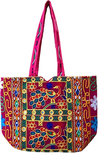 Sutliyan Jaipuri Handmade Double-Sided Embroidery Regular Tote Bag for Women (12 * 16 Inch)