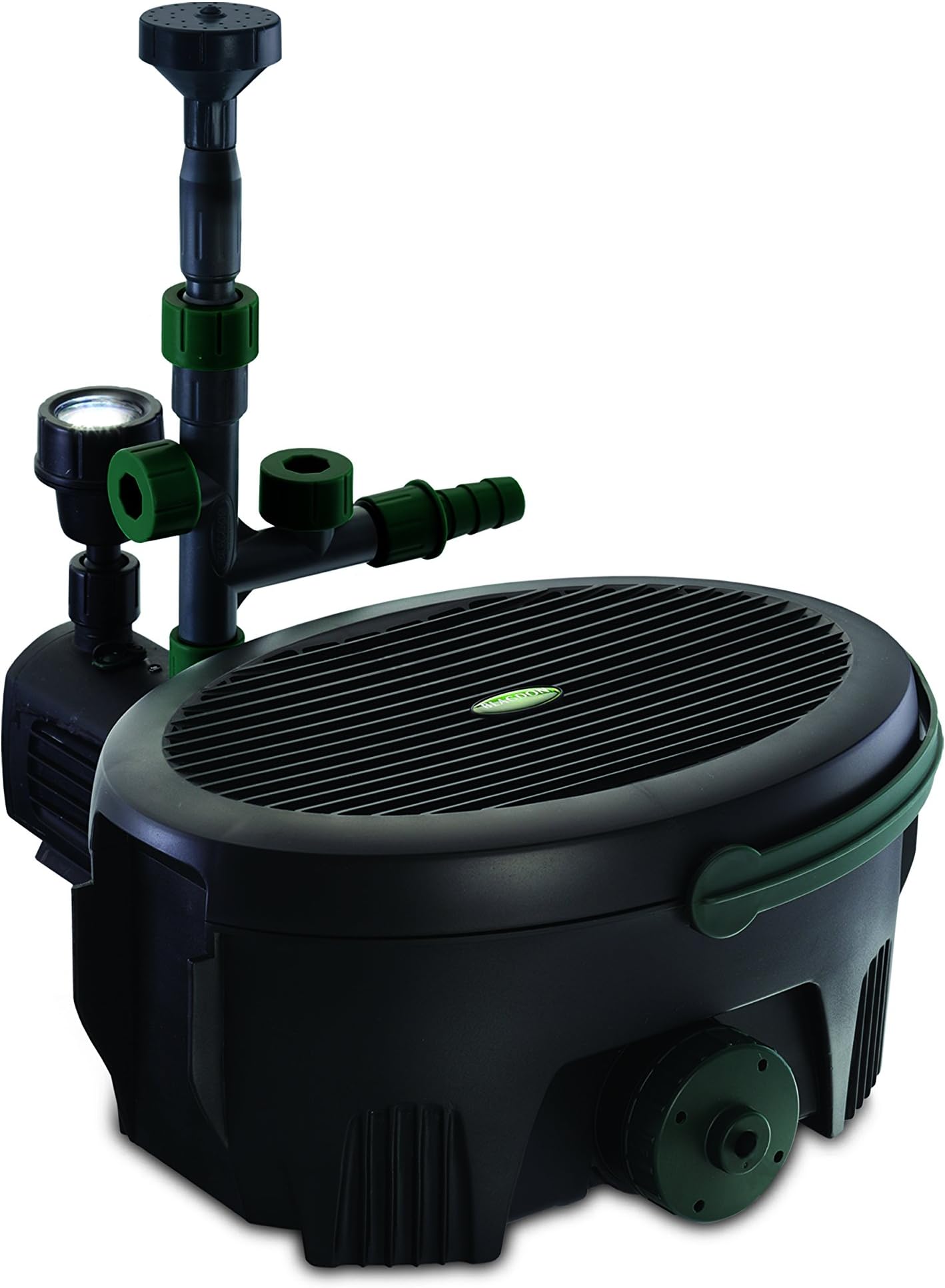 Blagdon Inpond 6-in-1 9000 Easy Care Clean Pond Solution, 49.5w Pond Pump & Filter with UV Clarifier for Algae Control and Clear Water, LED Light, 4 Fountain Heads, for Ponds Up to 9,000L, Green