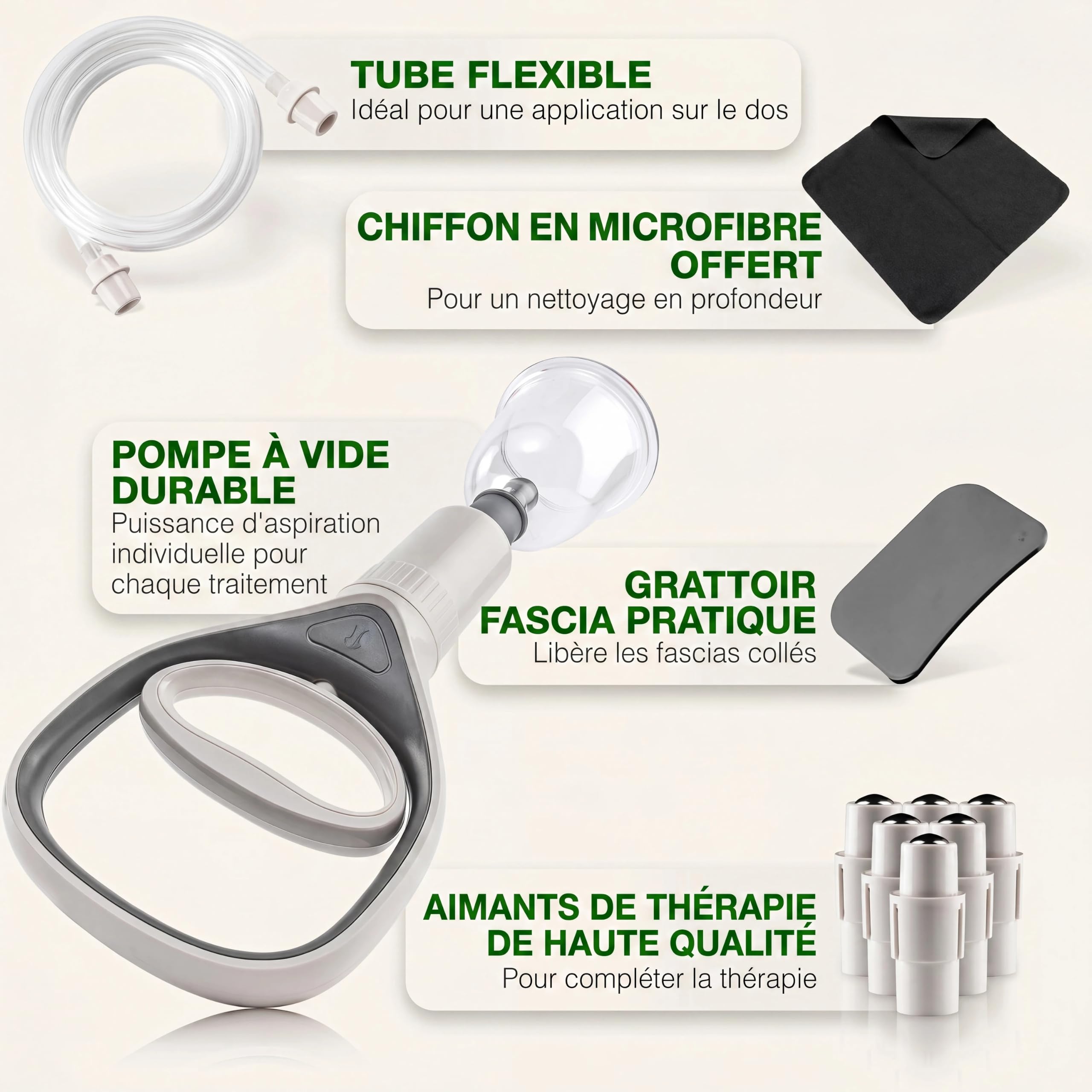 BACKLAxx ® Ventouses thérapeutiques avec pompe à vide | Ventouse massage médicale anticellulite avec aimants (12 pièces) | Cupping ventouse pour visage, dos et corps entier | Kit hijama complet