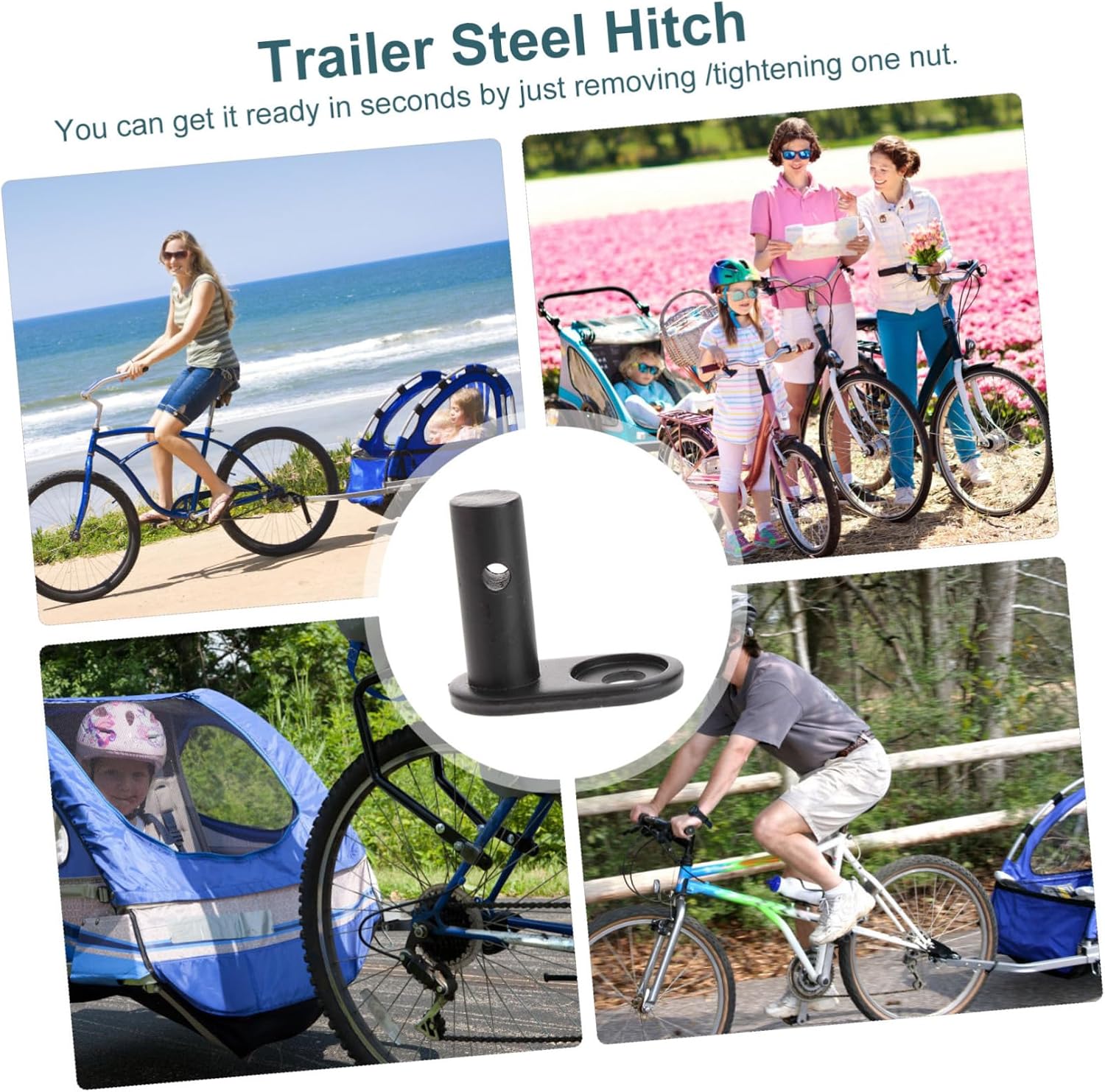 BESPORTBLE Bike Trailer Attachment for Baby and Pets Angled Steel Hitch Coupler Sturdy Traction Head for Easy Connection Suitable for Bicycle Use