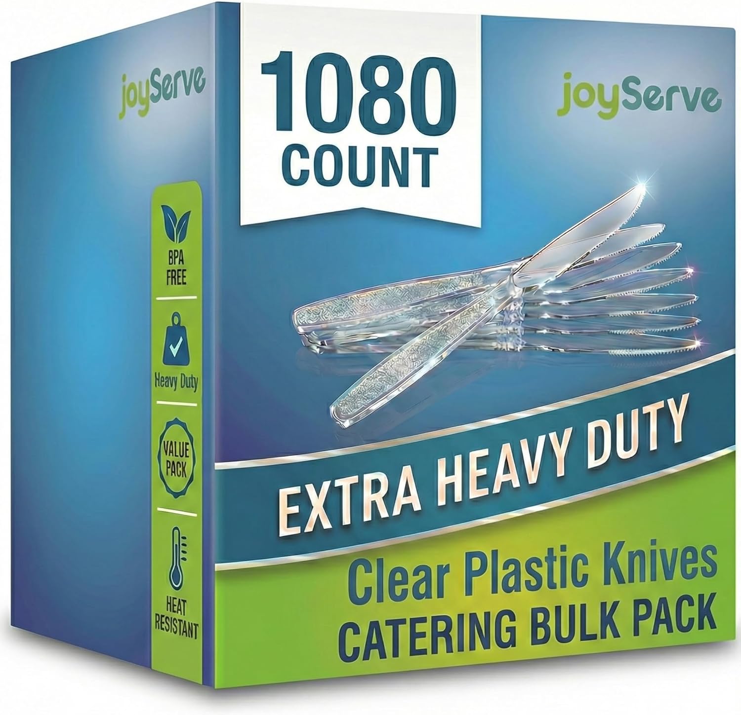JoyServe Clear Plastic Knives Heavy Duty, Heat Resistant Party Utensils BPA-Free Heavy Duty Plastic Knives Disposable Silverware Cutlery, Catering Dinner Party Supplies - Bulk Knife Pack 1080