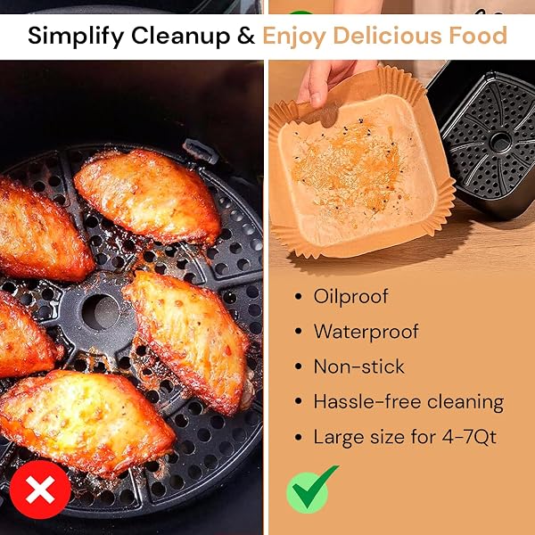 edihome, Carta Forno per Friggitrice ad Aria, BPA Free, Monouso, Adatto al Forno, da 5 a 8 litri (Quadrata, 20-24 cm) - 3