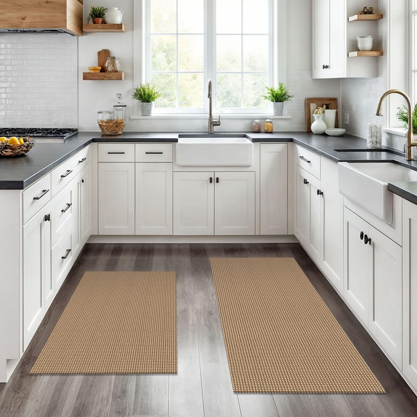 KOZYFLY Area Rug Runner Sets of 2 Pcs 2x3 and 2x6 Washable Kitchen Rugs Non Slip Rubber Backed Hallway Rug Woven Cotton Entrance Rugs for Front Porch