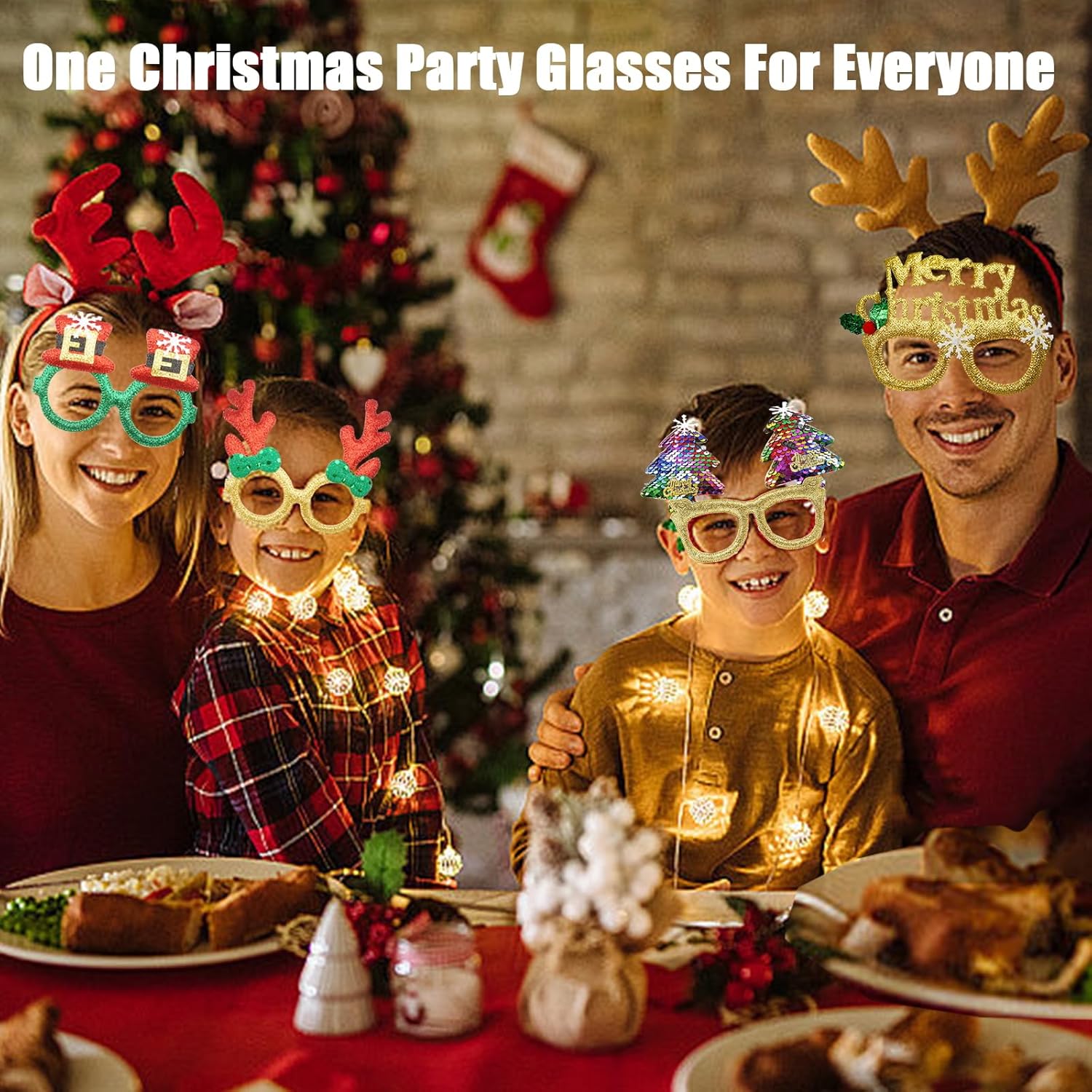 12Pcs Christmas Glitter Glasses Frame Set, Christmas Glitter Party Eyeglasses for Xmas Parties Holiday Favors, Xmas Decorations - Image 2