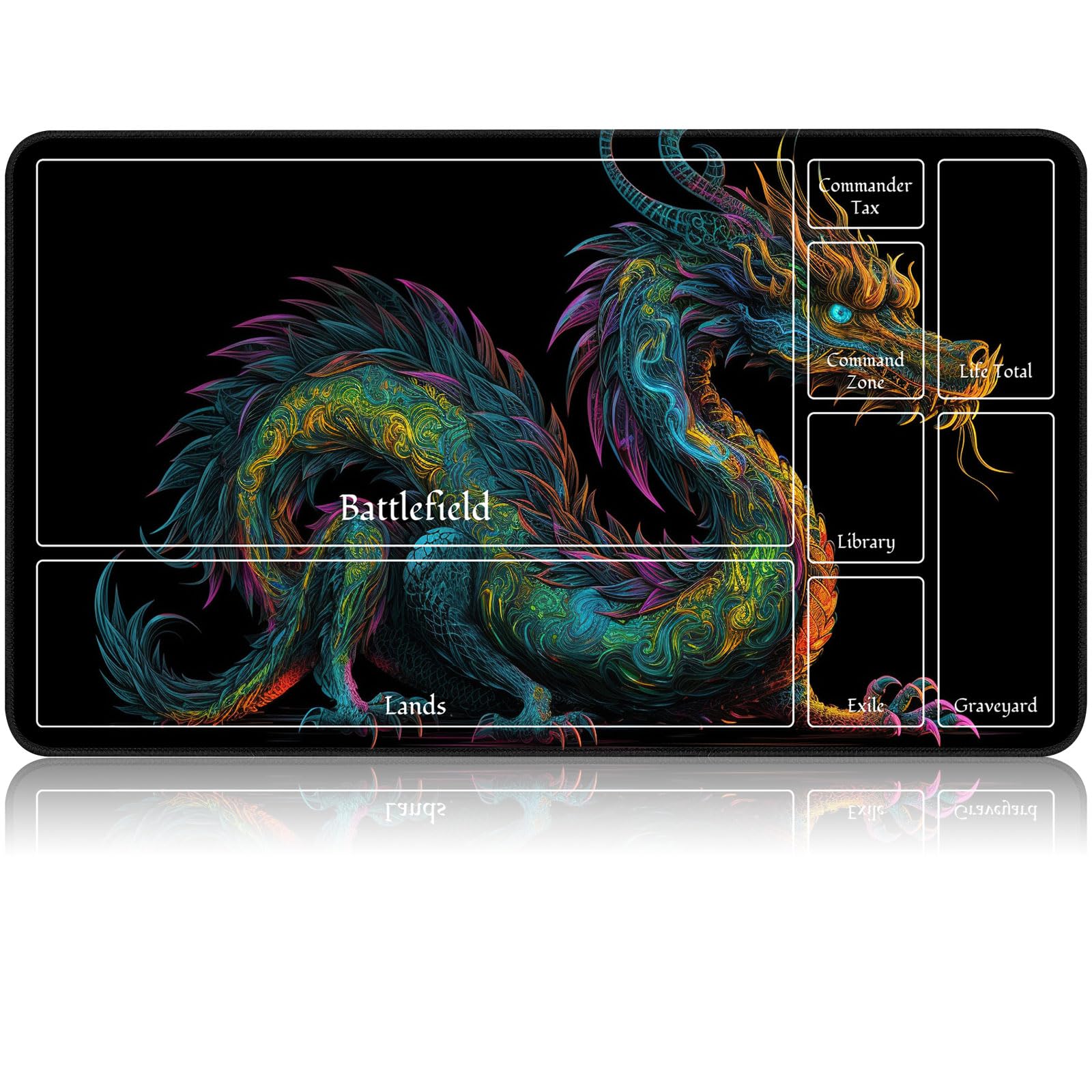for MTG Game Playmat, for Magic TCG Rubber Play mat,Tabletop Card Playmats with Smooth Surface,Trading Card Inked Game Mat with New Zones,Battle Game,Colorful Dragon