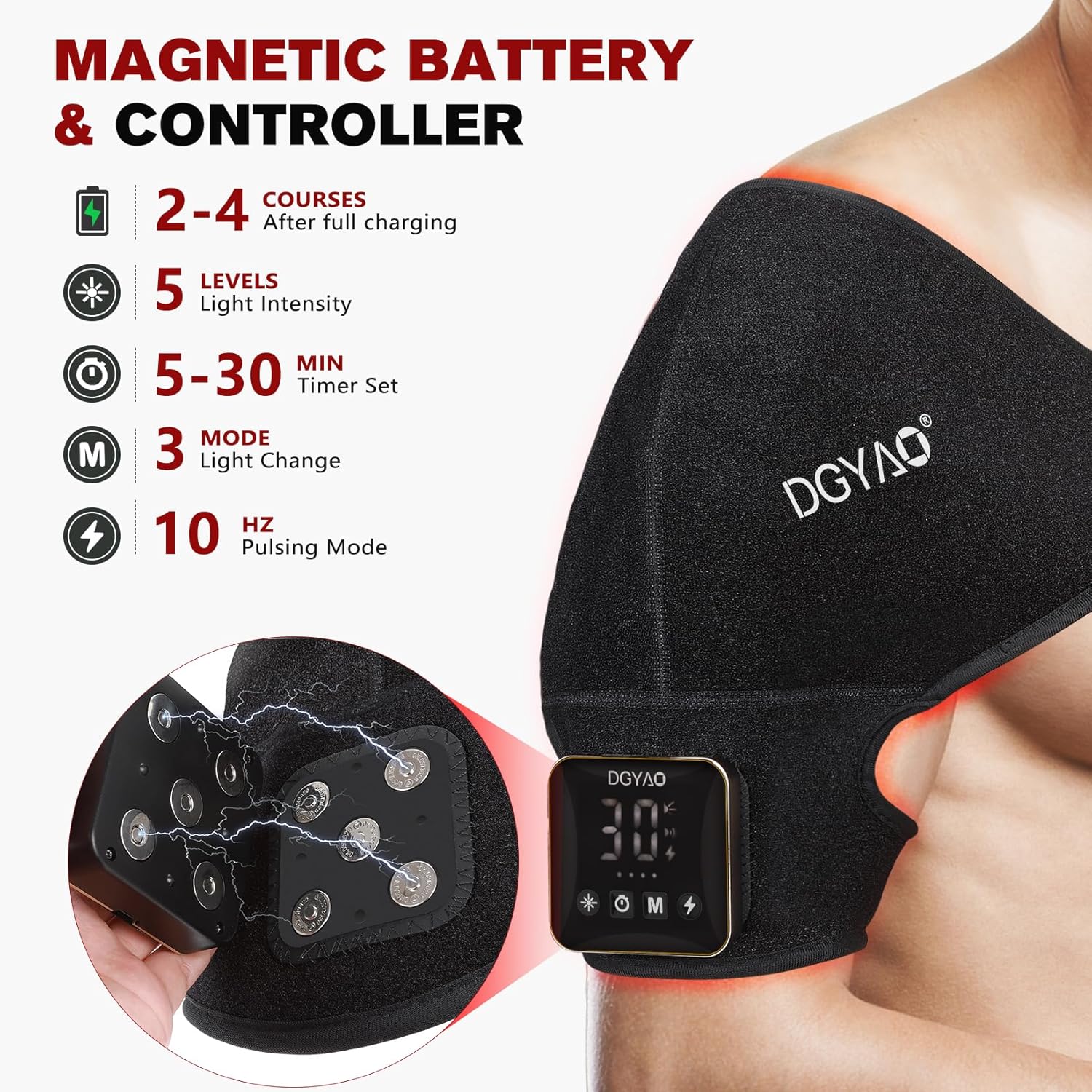 New Cordless Red Light Therapy for Shoulder Pain Relief 4000mAh Battery Adjustable 660nm &850nm Infrared Light Therapy Wrap for Shoulder Joints Muscle Device - Image 3