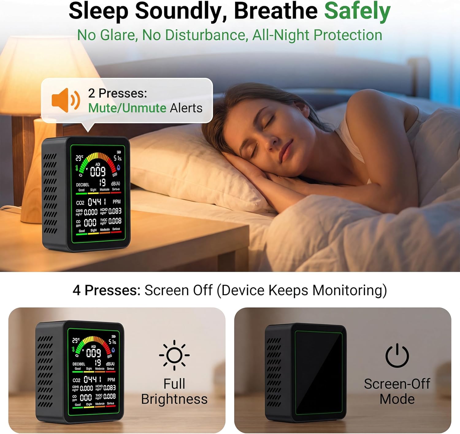 10 in 1 Indoor Air Quality Monitor, Portable Smart Air Quality Tester for CO2, CO, TVOC, HCHO, Temp, Hum, AQI, PM0.3-1, NVH, Formaldehyde Detector for Home, Car, Plants, Hotel, Pets