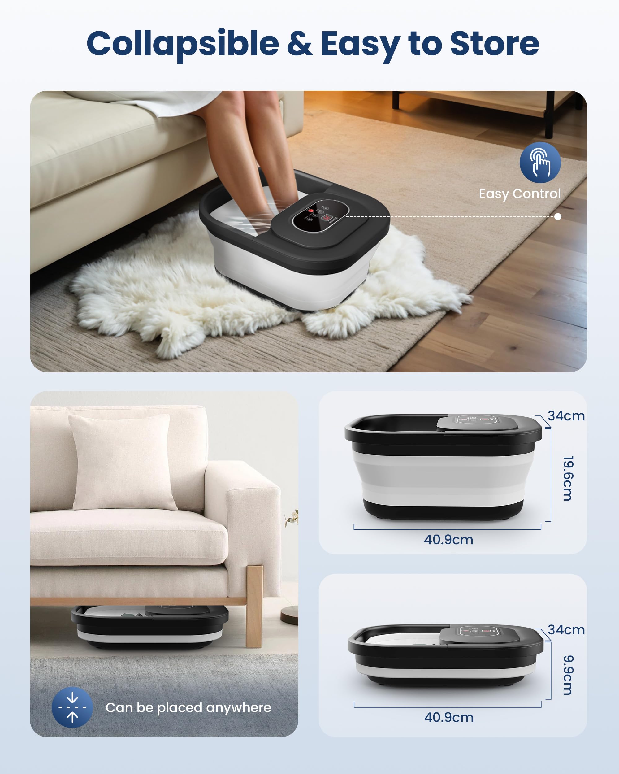 COMFIER Masajeador de pies con calefacción, baño de pies con vibración