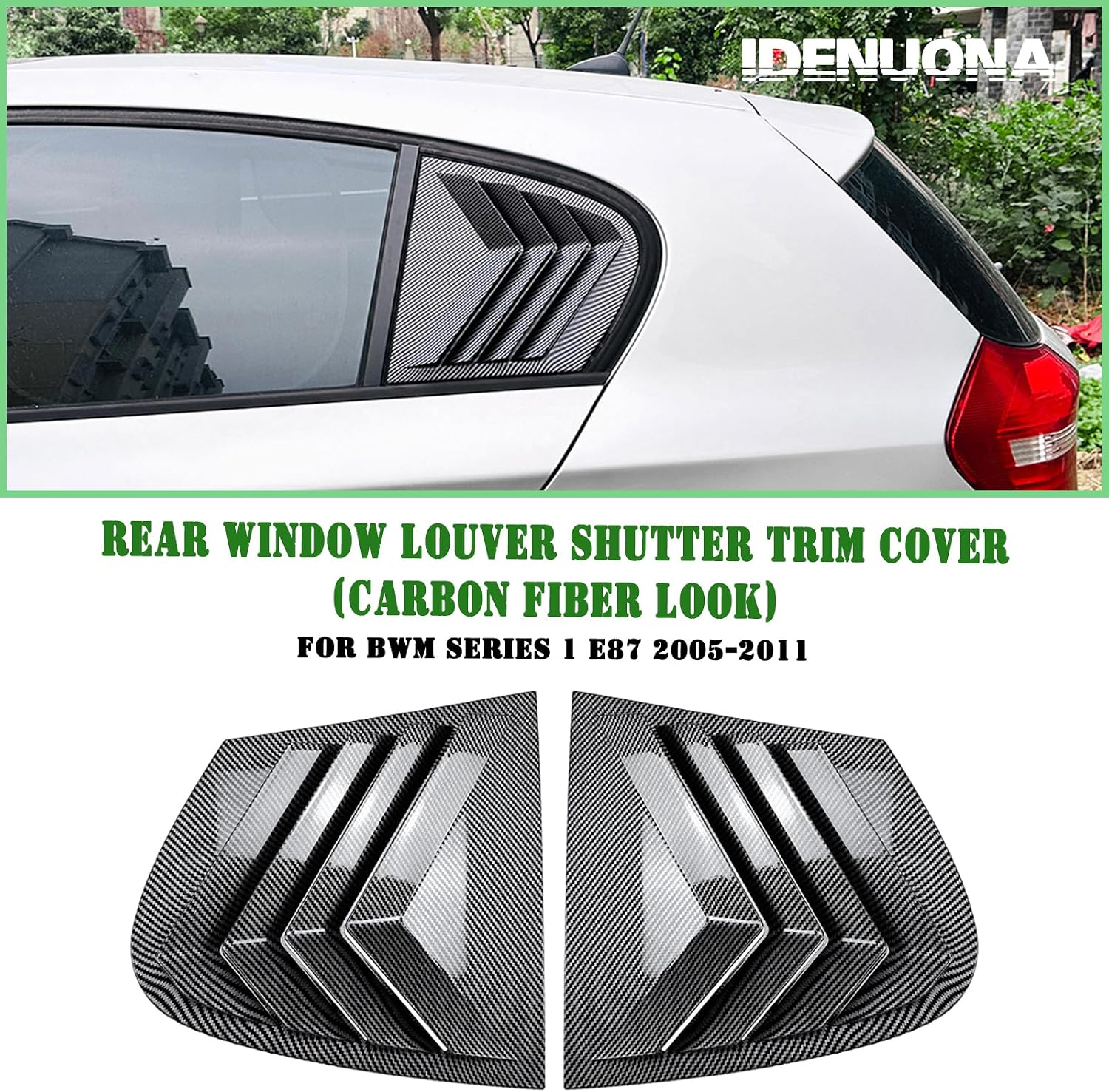 Rear Side Window Louver Shutter Trim For BMW 1 Series E87 2005-2011 2006 Black
