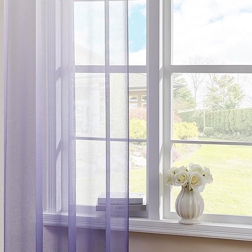 Miniatura 8 de naturetalk Cortinas opacas del 90% al 95% con degradado traslúcido, juego de 2 paneles de cortina  Parte superior con ojales plateados antiguos