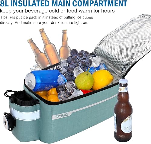Miniatura 2 de RAYMACE - Bolsa trasera para bicicleta con faro trasero, bolsa para bicicleta para llevar artículos calientes o fríos