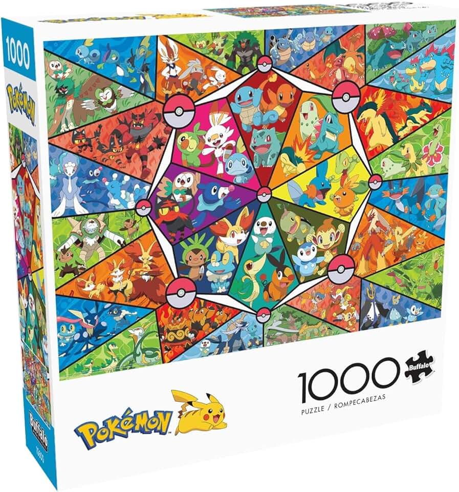 Buffalo Games Pokemon -: Stained Glass Starters - 1000 Piece Jigsaw Puzzle for Adults -Challenging Puzzle Perfect for Game Nights - Finished Size is 26.75 x 19.75