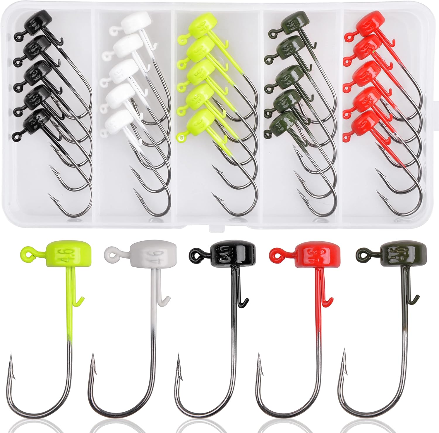 Ned Rig Jig Hooks Kit, 25Pcs Shroom Head Jigs for Soft Plastic Lures Finesse Fishing Jigs with