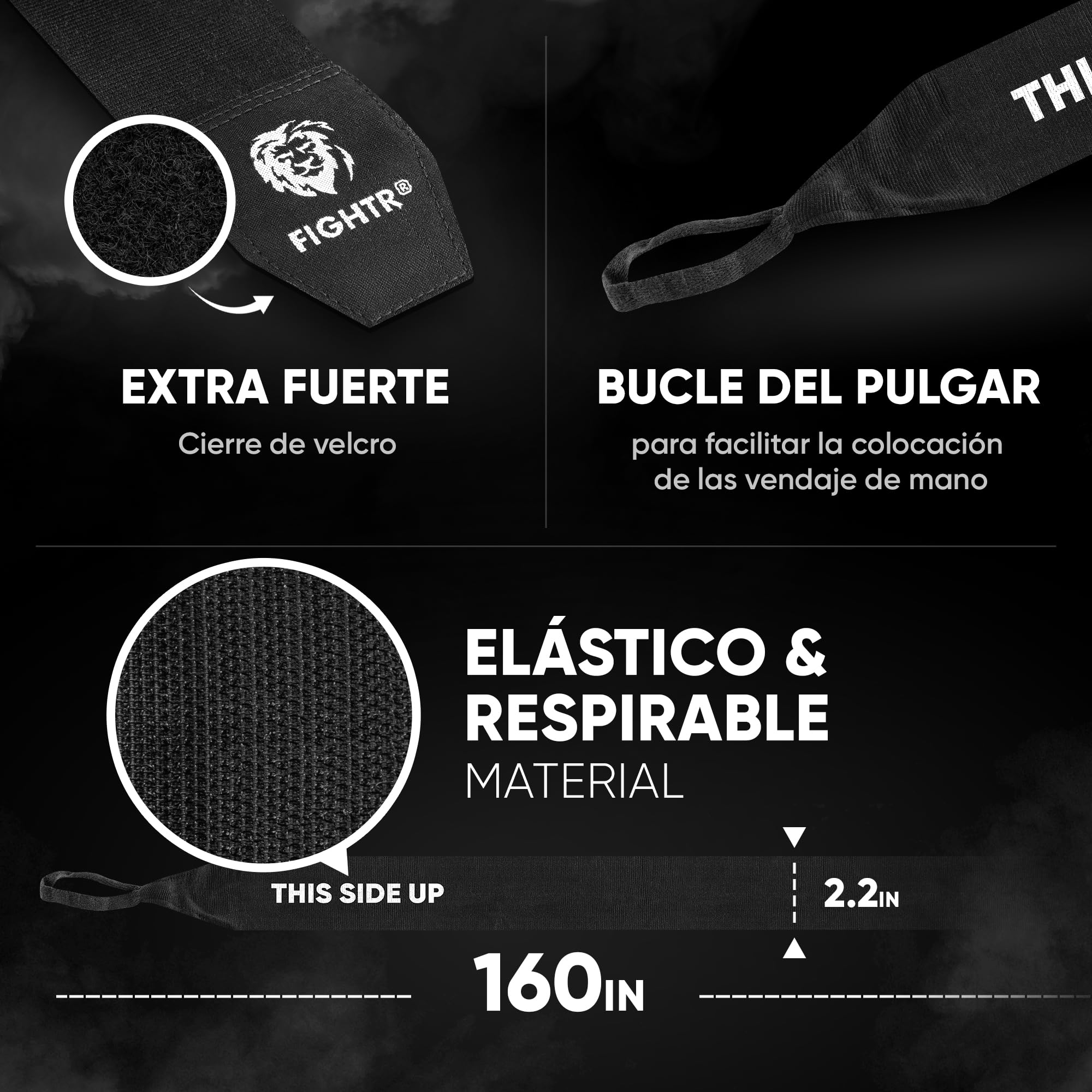 FIGHTR® Premium Cinta de Boxeo 4m Medio elásticos con Lazo para el Pulgar para Boxeo MMA Muay Thai