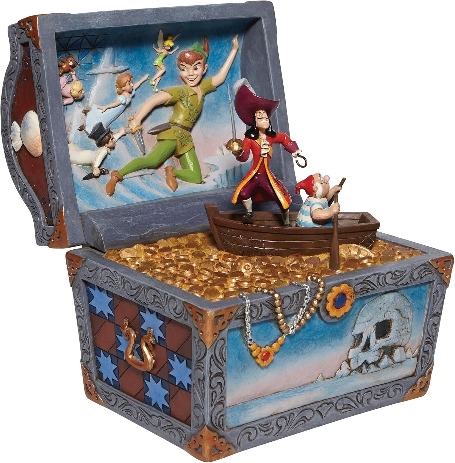 Enesco Disney Traditions by Jim Shore Peter Pan Treasure Chest Captain Hook and SMEE Scene Figurine, 8.5 Inch, Multicolor