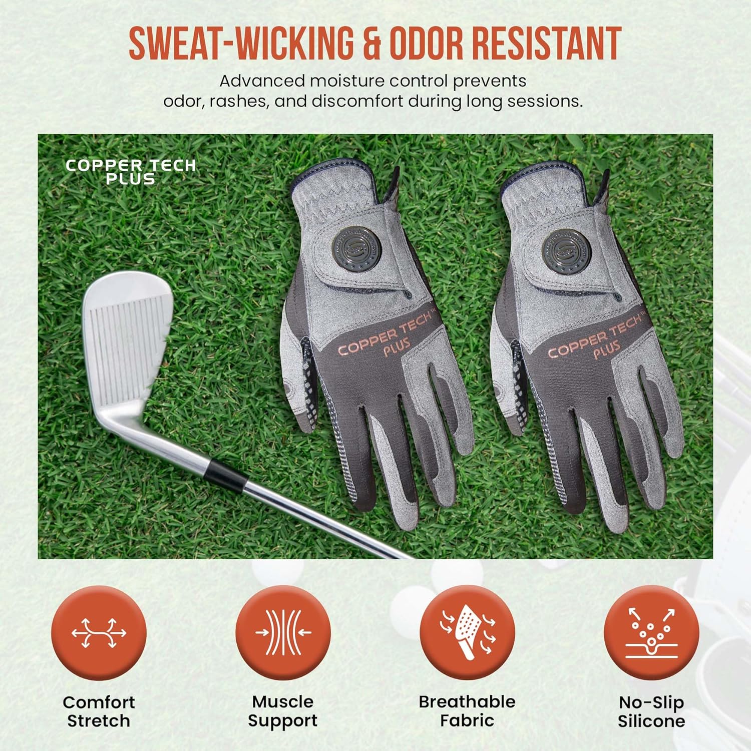 Copper Infused Golf Glove for Men – Charcoal/Grey (Combi) – 2 Pack – Compression Fit, Arthritis Relief, Non-Slip Grip – USGA Approved