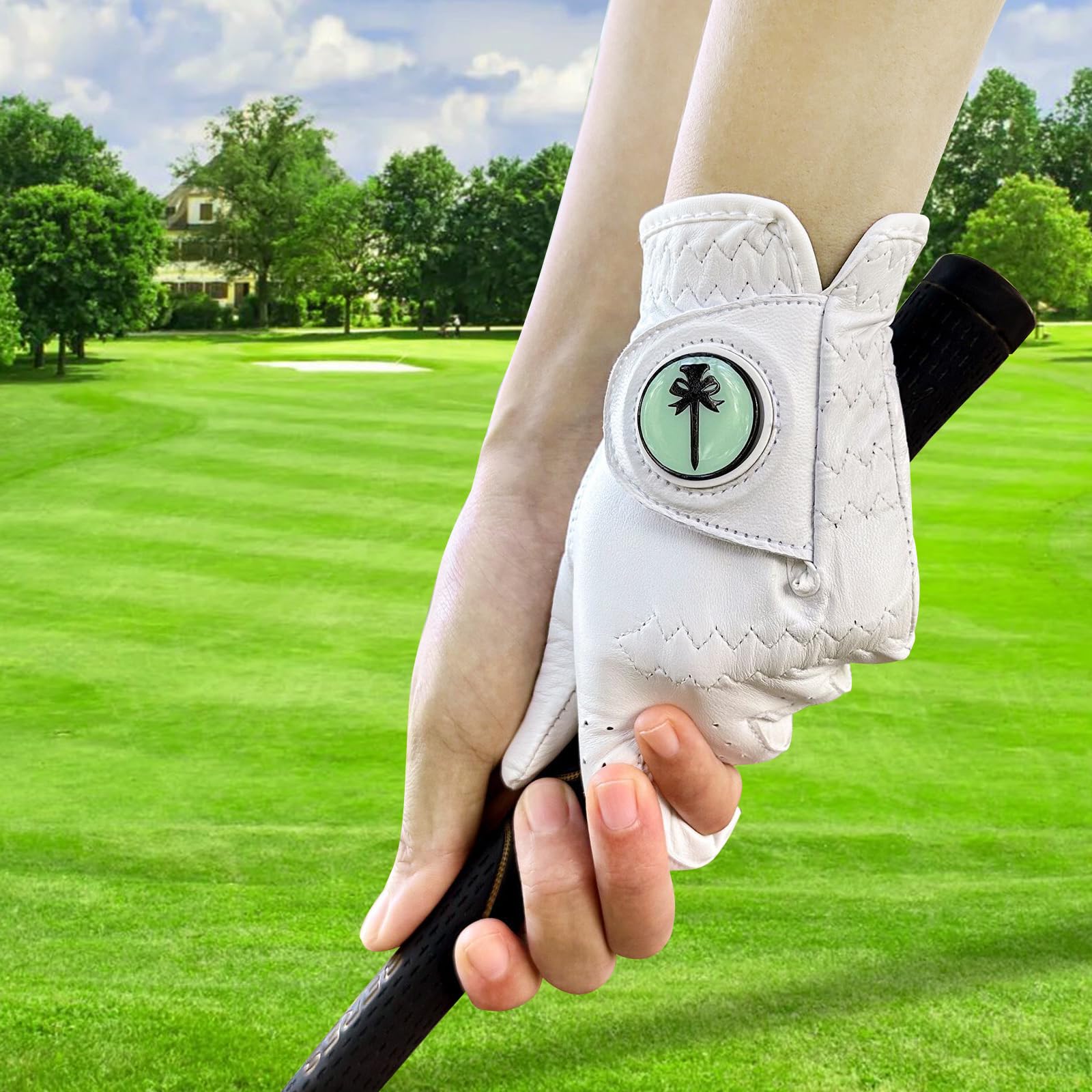 PINKTEE Damen-Golfhandschuh aus weichem Flex-Leder, mit abnehmbarem Golfballmarker, linke Hand, Größe S, M, L, XL