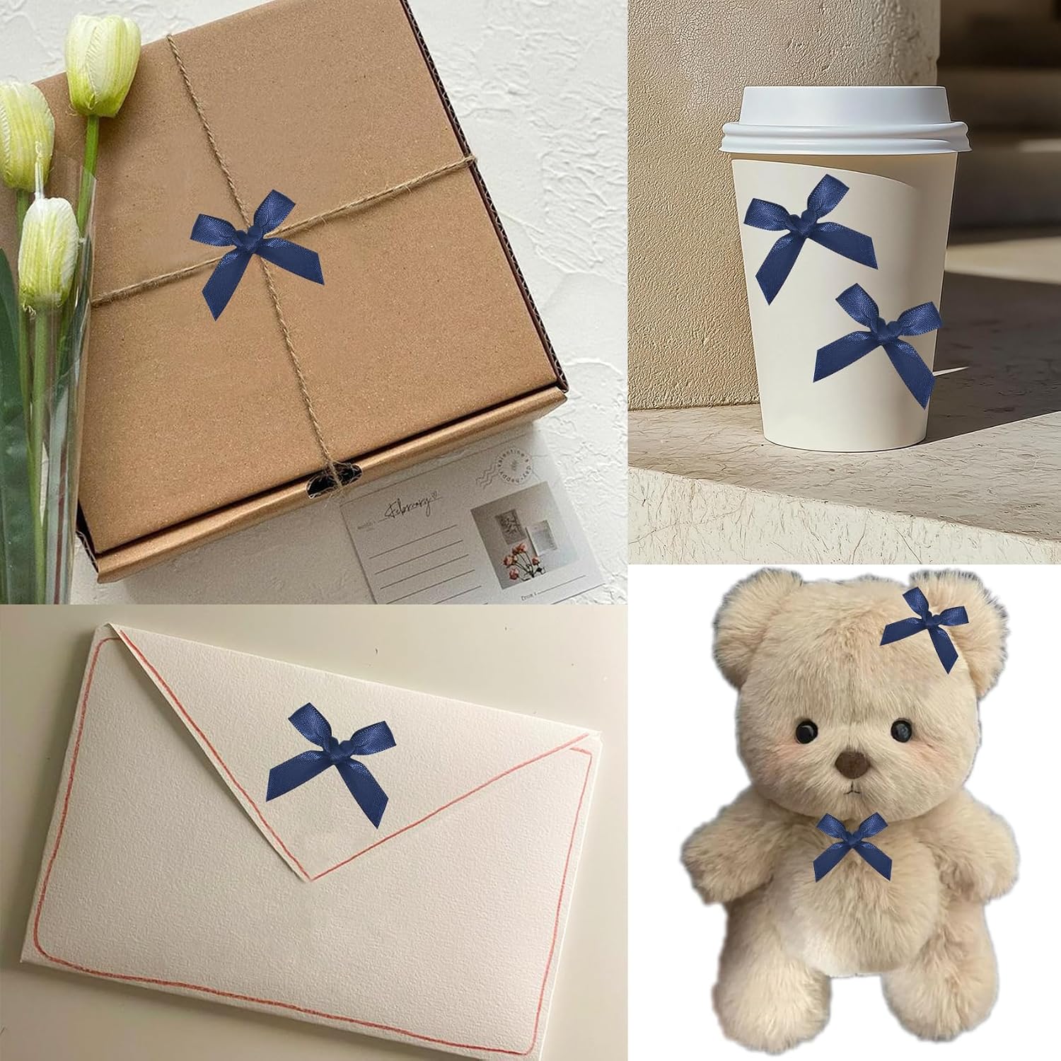 100Pcs 1.57" Mini Satin Ribbon Bows Premade Tiny Bows (Navy Blue) image 5