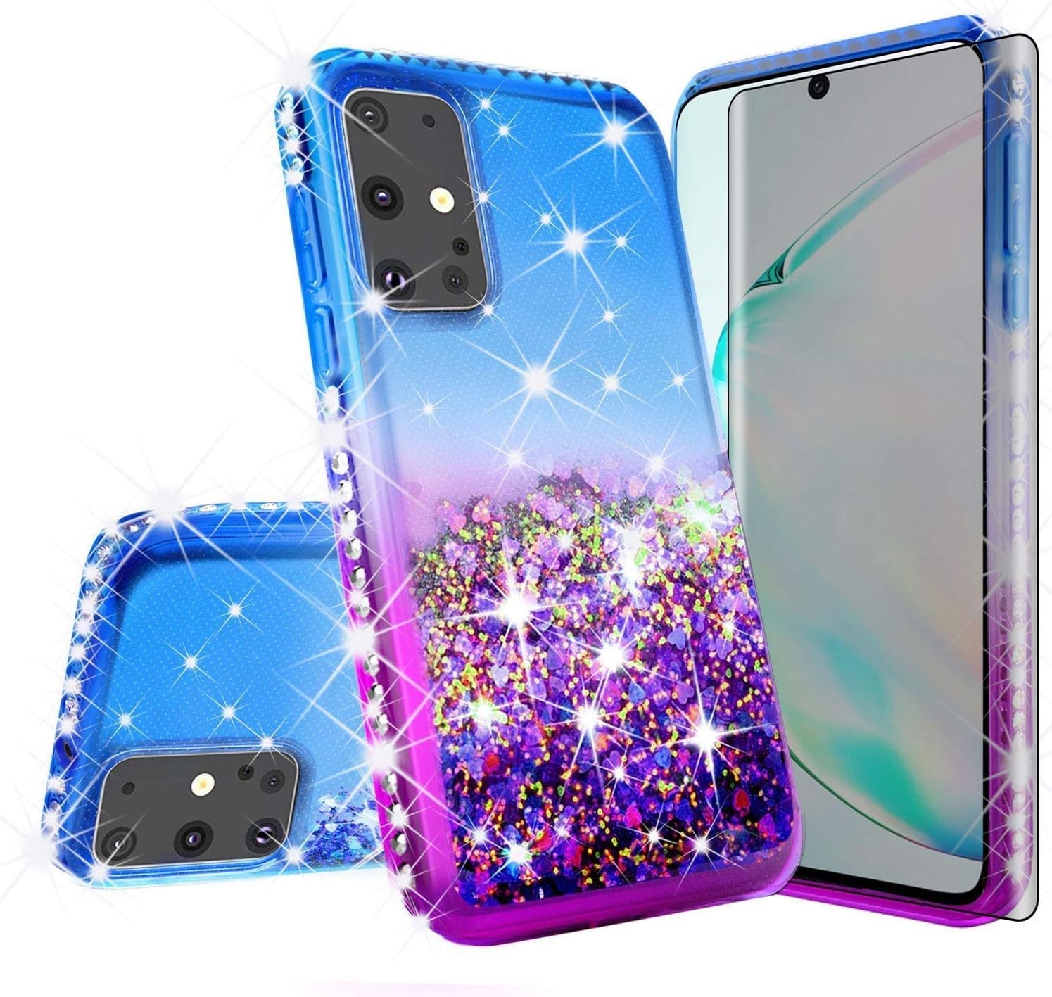 Galaxy Wireless Cases Compatible for Samsung Galaxy A32 5G Case w/TPU Screen Protector Liquid Quicksand Glitter Cute Bling Girls Women [Shock Proof] - Purple/Blue