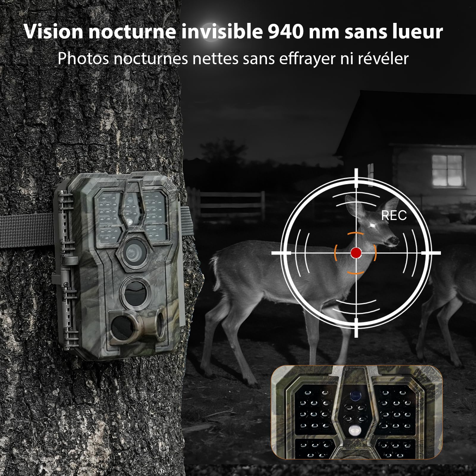 GardePro E5 2.0 Pro 4K Camera de Chasse, Carte SD de 64 Go | 64MP Caméra de Chasse, Camera Vision Nocturne Animaux Exterieur, Piege Photographique, Camera Detecteur de Mouvement