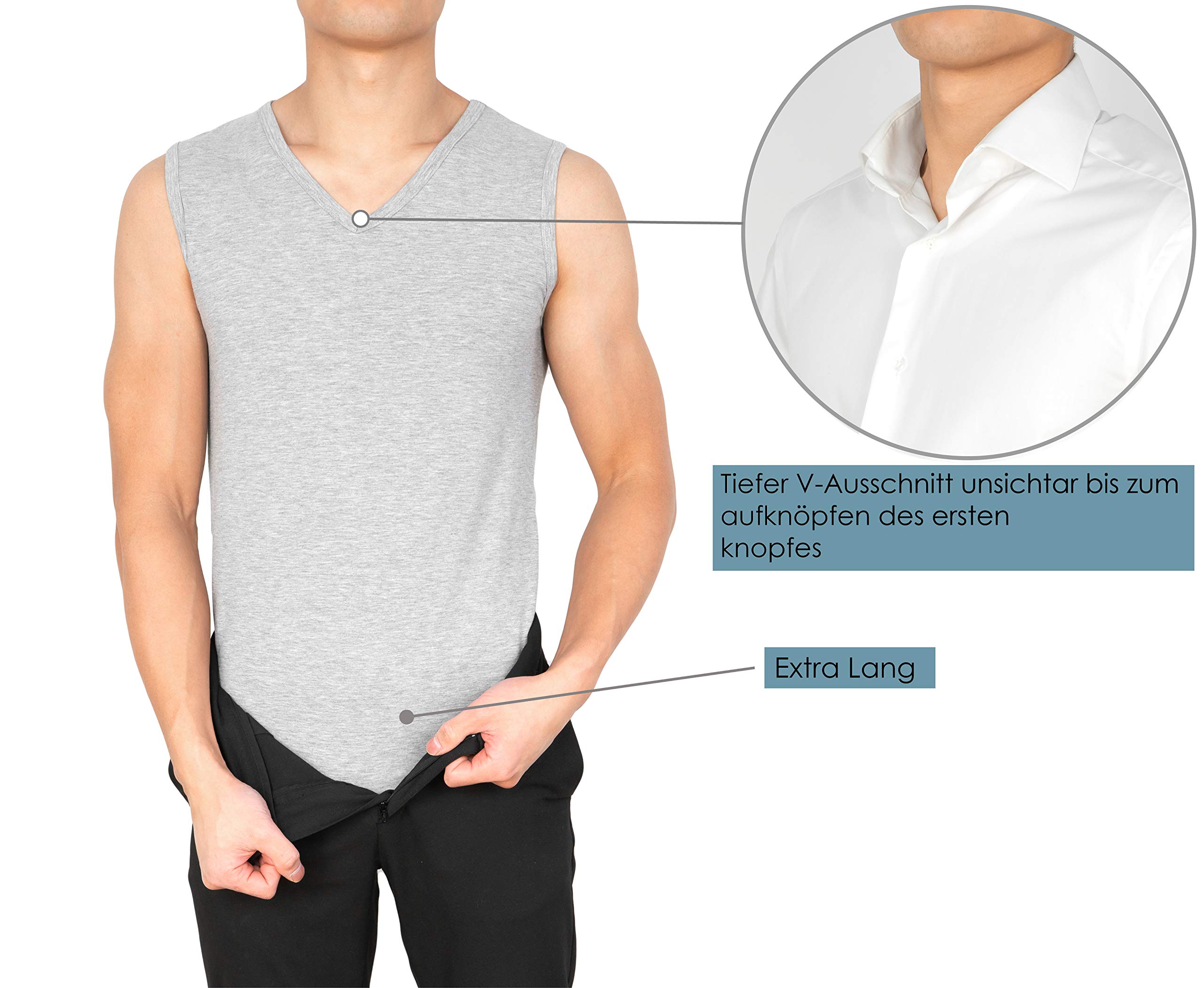 MC's Goods - Camiseta interior para hombre (3 unidades), sin mangas, con cuello de pico, elástica, de 95/5 algodón/elastano, en blanco, negro y gris, tallas S a XXL