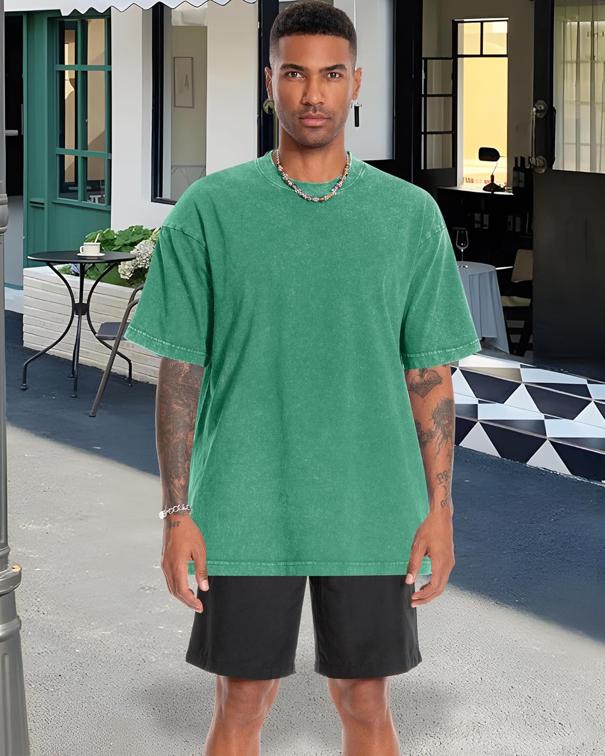 Oversized Tshirts for Men Short Sleeve Vintage Washed Basic Loose Tees - Image 7