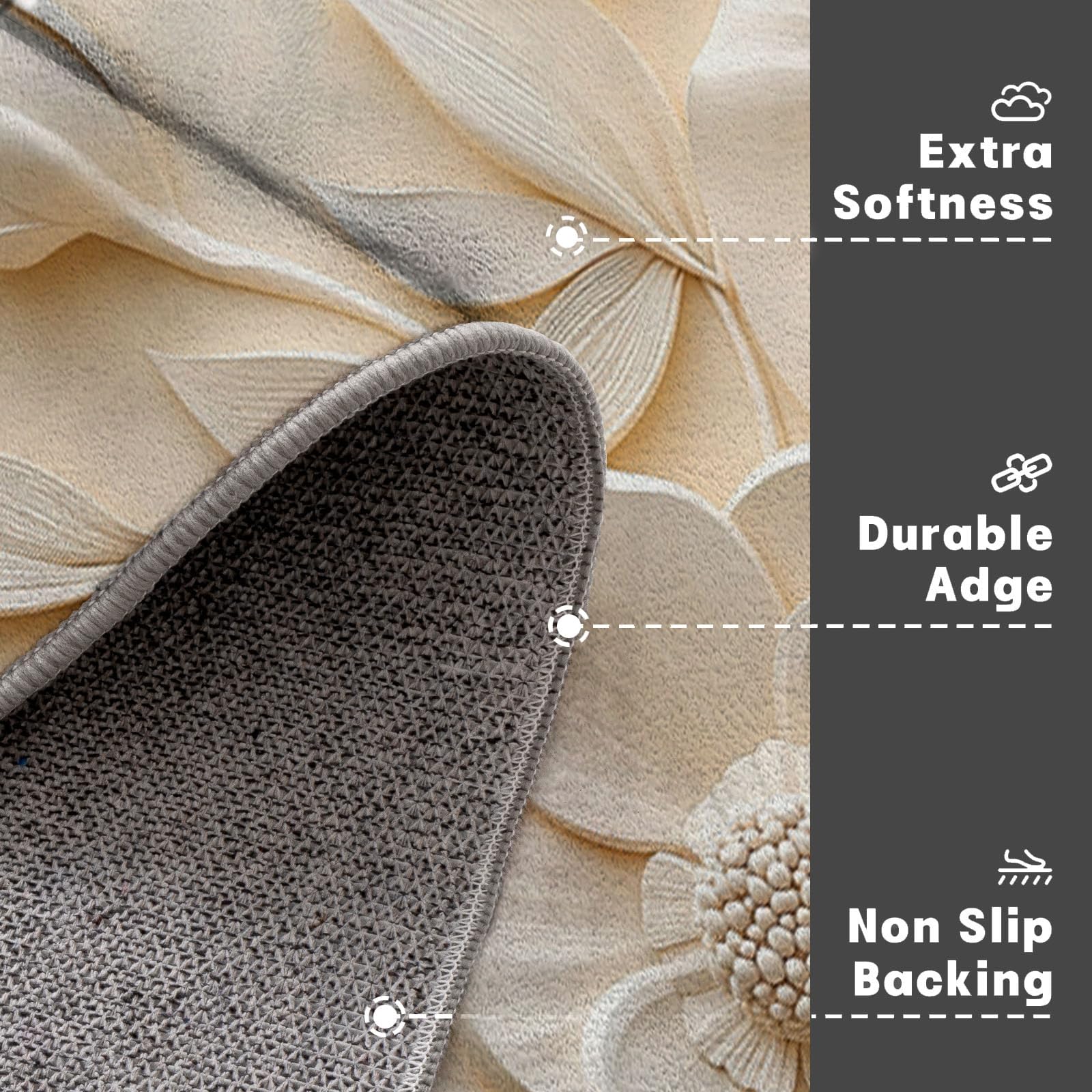 Zerbino Ingresso Interno Rilievo Floreale 3D Elegante, Zerbino Di Benvenuto Lavabile Morbida Estetica Delicata Delle Piante, Antiscivolo Tappeto Da Decorazioni Beige Per Casa Porta, 60X90Cm