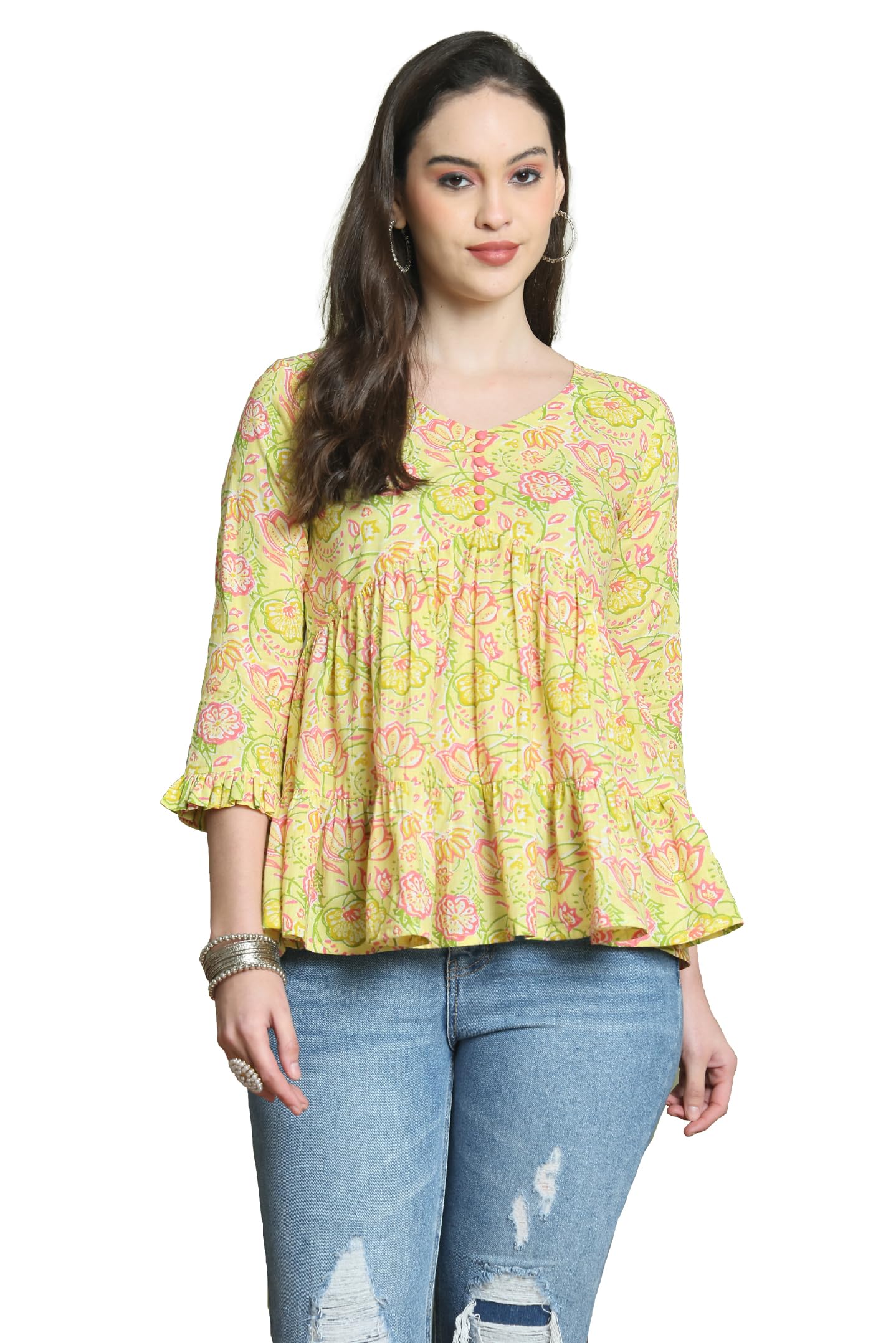 Women's Pure Cotton Regular Fit Jaipuri Printed Short Top (JOPLJPR7006-PP)-image-34