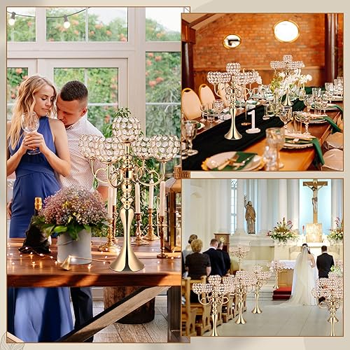 Miniatura 6 de Nuenen Paquete de 1 centro de mesa de cristal con 5 brazos de 21.5 pulgadas de alto, elegantes centros de mesa para mesa para el hogar, boda