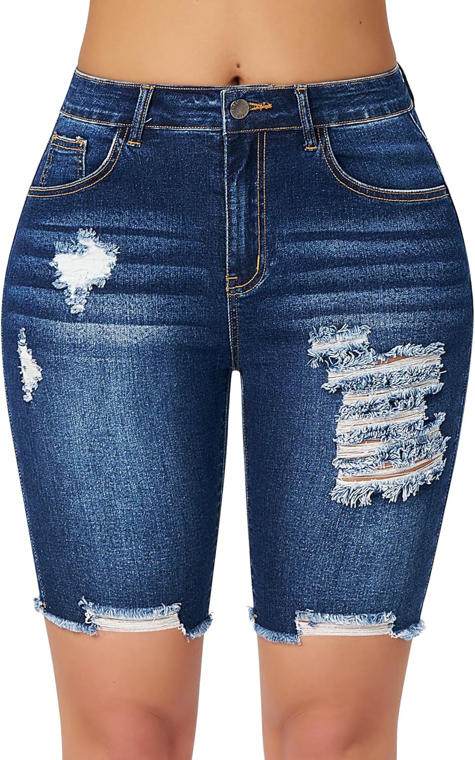 roswear Women's High Waisted Stretchy Denim Bermuda Shorts Ripped Casual Summer Jean Shorts