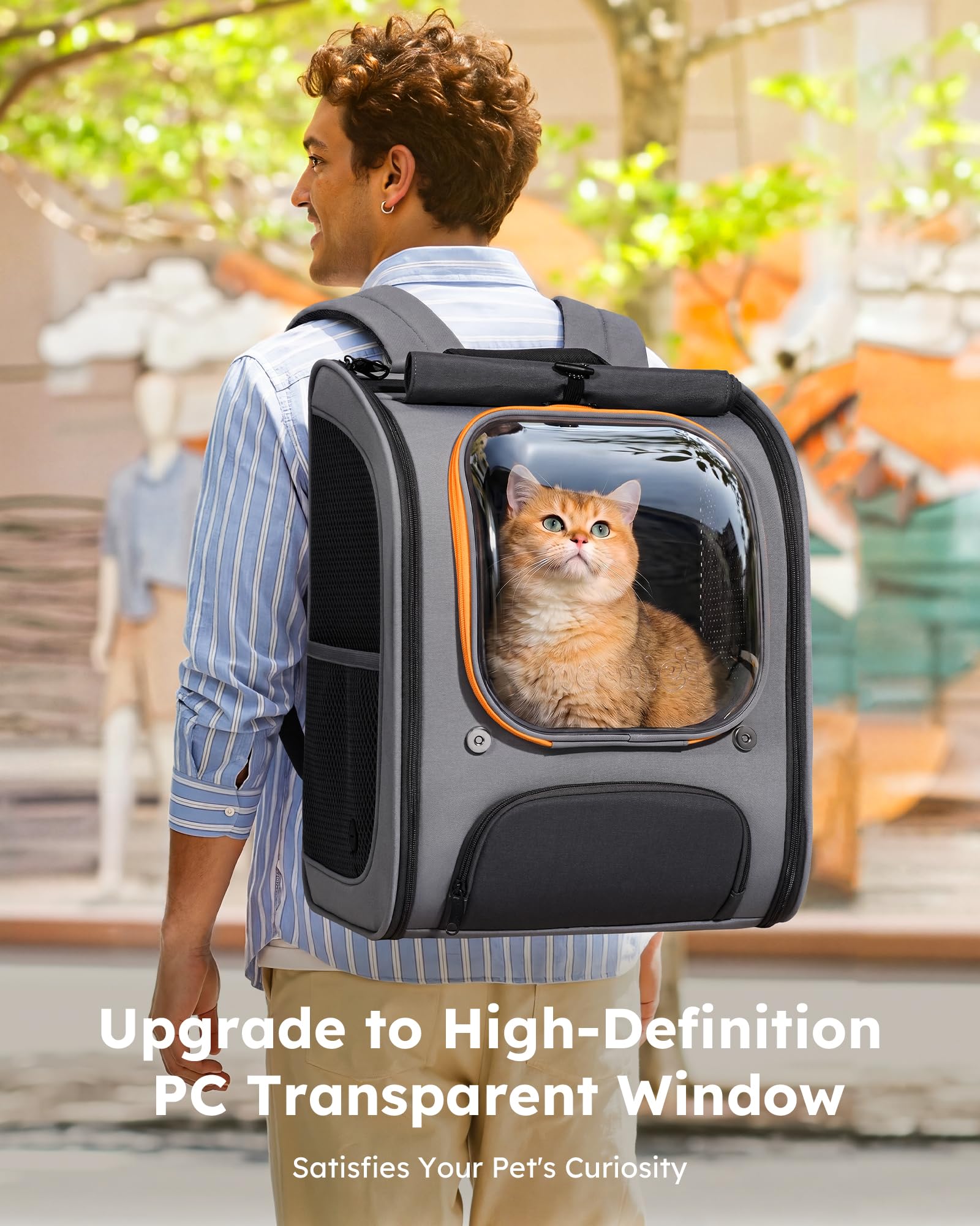 pecute Katzenrucksack Bubble Haustier Rucksack mit Netzfenster, Tragbare und Faltbare Katzentasche, Atmungsaktive und Leichte Hundetasche für Hunde Katzen Haustiere, Grau auf Grau Kombiniert