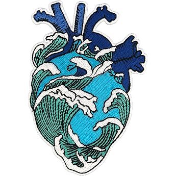 Urbanski Iron-On Patch Sea Ocean Wave Blue Anatomical Heart 10 x 7 cm