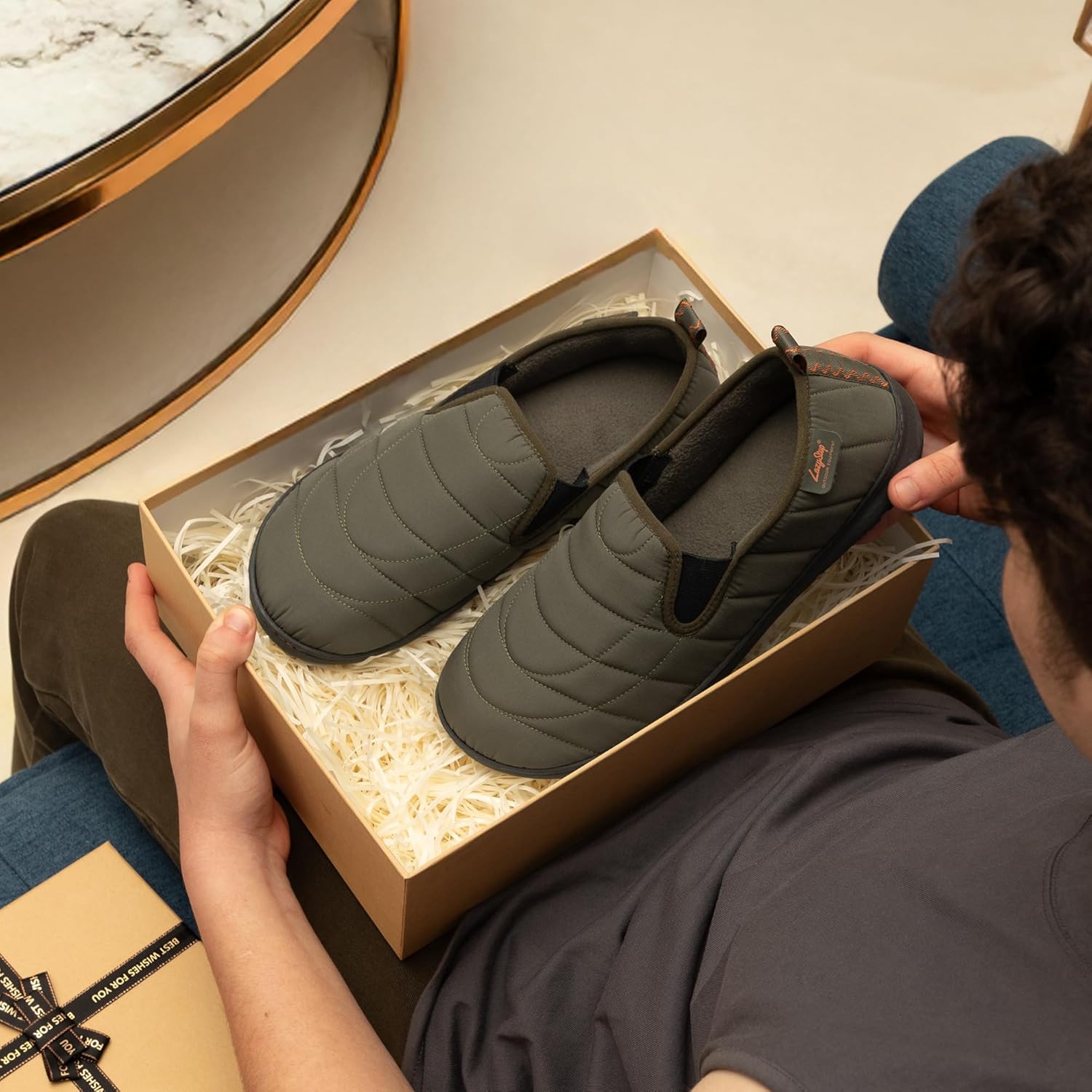 LazyStep Men's Loafer Slippers with Memory Foam and Indoor Outdoor House Shoes - Image 3