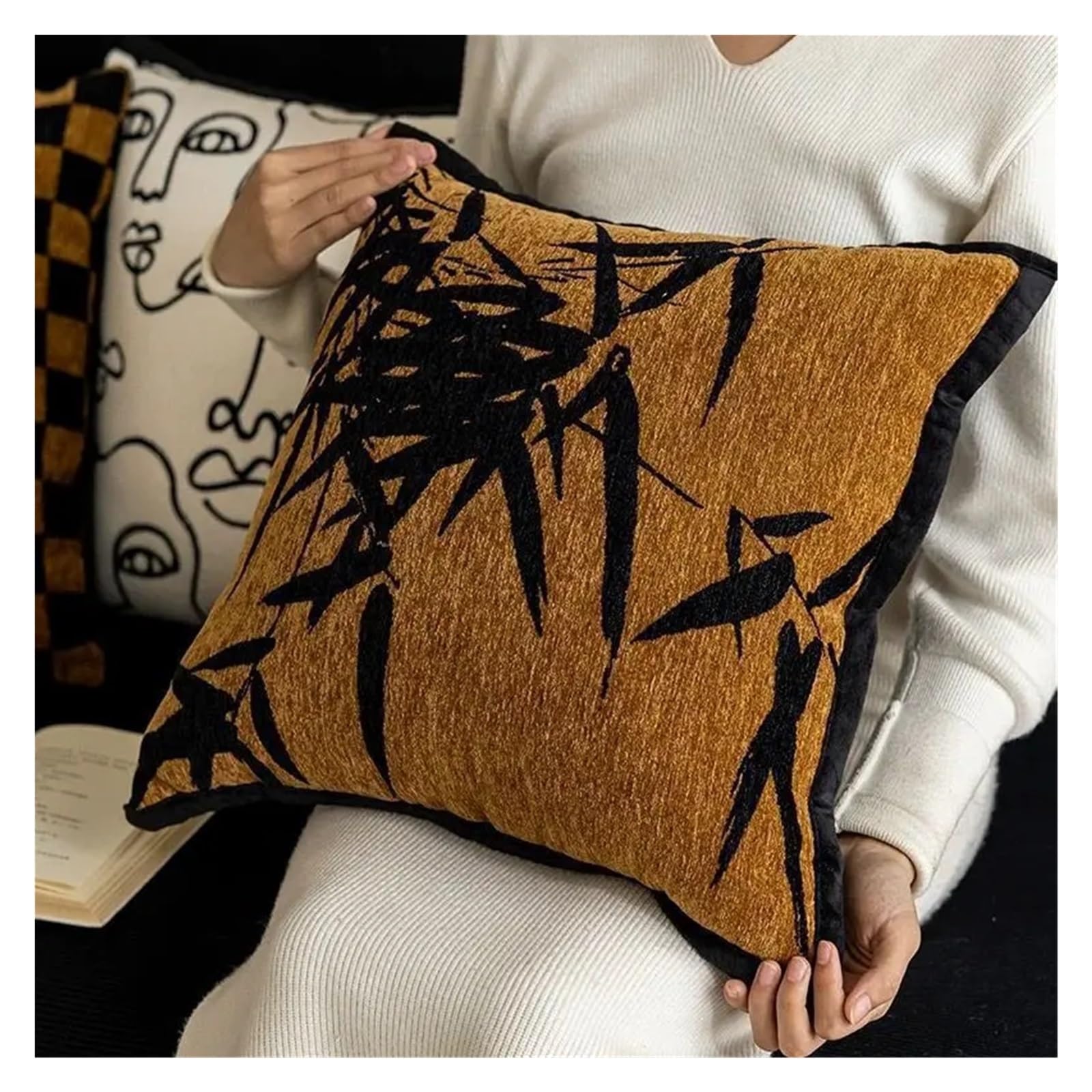 IUVYTA Chenille Pillow Covers Green Cushion Cover 45x45cm Chenille Jacquard Plush Throw Pillow Decoration Ethnic Living(Color 2)