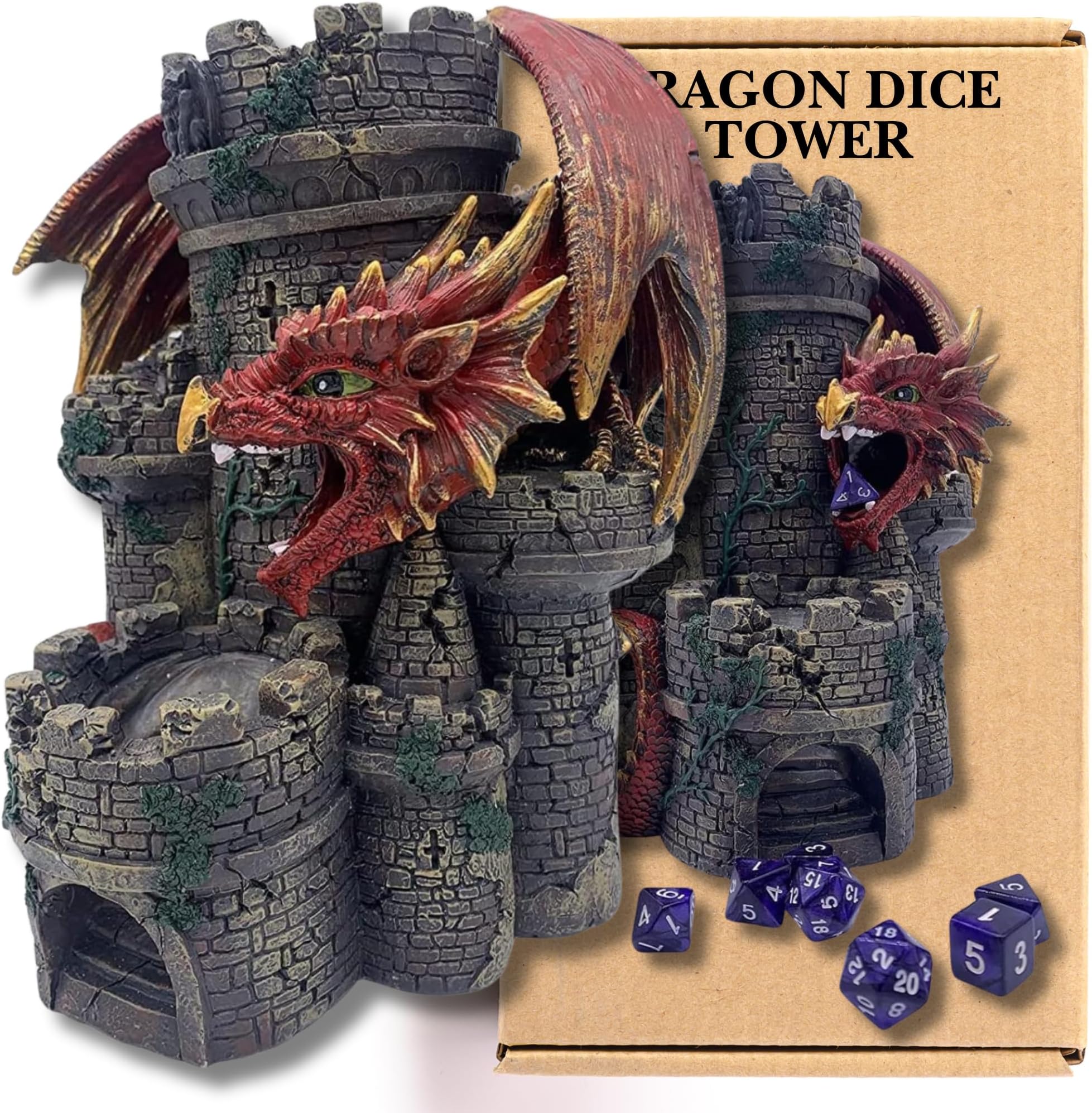 Grinning Gargoyle Red Dragon Dice Tower for Rolling Dice - Hand Painted 26cm Resin Dice Rolling Tower - DnD Dice Tower for Old School Dungeons Pathfinder and Roleplaying Tabletop Gaming - RPG Gift