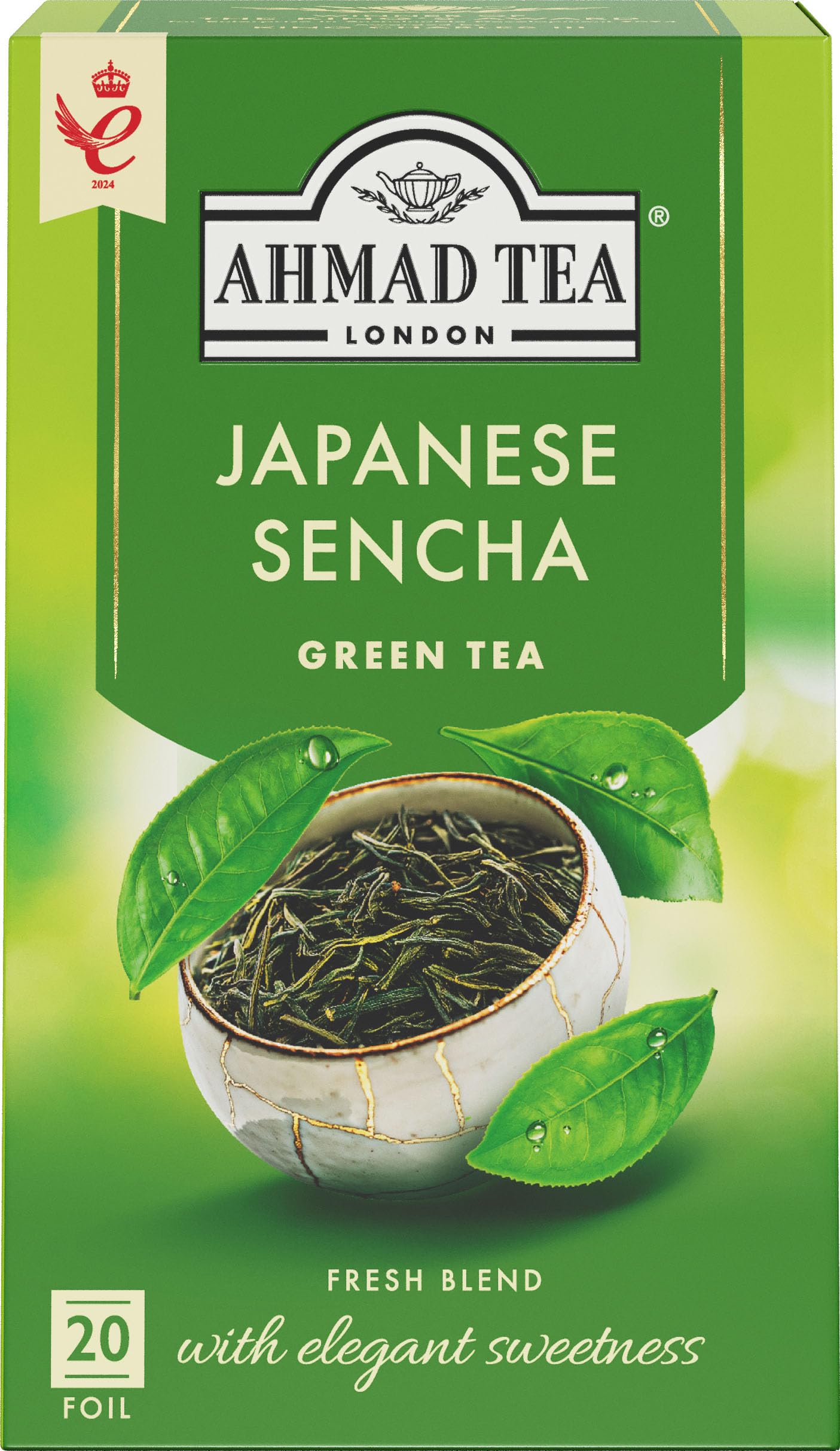 Ahmad Tea Japanese Sencha - Te verde con hojas tradicionales - Bolsitas de te selladas individualmente con 1,8 g de te por porcion - 20 bolsitas de te (paquete de 1)