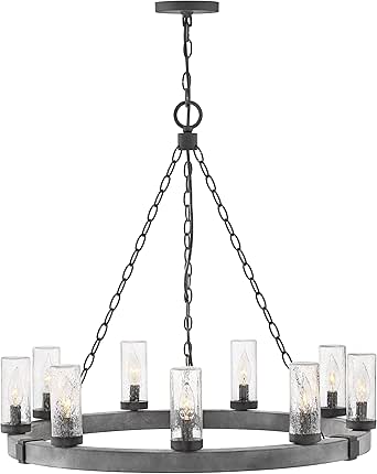Hinkley Sawyer Nine Light Large Outdoor Chandelier, Aged Zinc