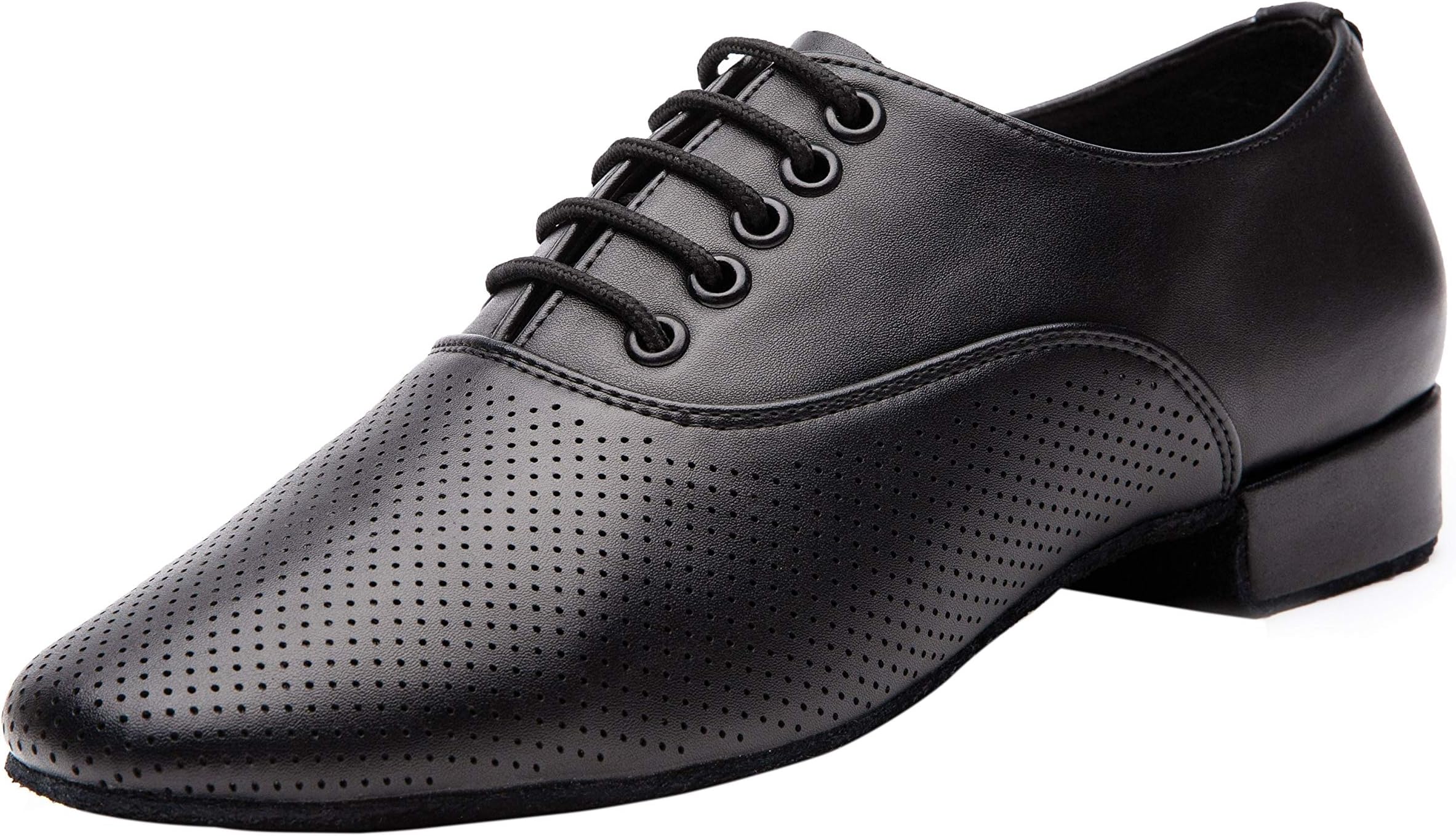 GogodanceMen's Boys Breathable Ballroom Dance Shoes Latin Jazz Tango Waltz Black Leather Shoes