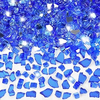 GasSaf 1/4 Inch Fire Glass Reflective Tempered Fireglass Cut Crushed FireGlass for Fire Pit, Fireplace, Replaces Existing Gas Logs & Lava Rocks (10 Pound)(Cobalt Blue Reflective)