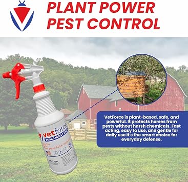 VetForce Flying Insect Spray with Pertinol Fast Action Formula Broad Coverage Use Plant-Derived Oils Easy Application for Mosquitoes, Stable and House Flies Gentle Around Animals 32 oz