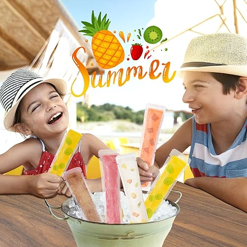 Miniatura 6 de FEBSNOW - 200 bolsas desechables para paletas heladas, tubos de congelador sin BPA con sellos de cremallera, para aperitivos, palitos de yogur,