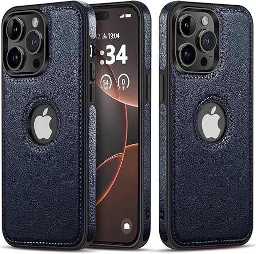 Logo Visible Compatible con iPhone 13 Pro Max Funda de cuero vegano de lujo Ultra Slim Business Cover 2021 6.7 pulgadas (azul)